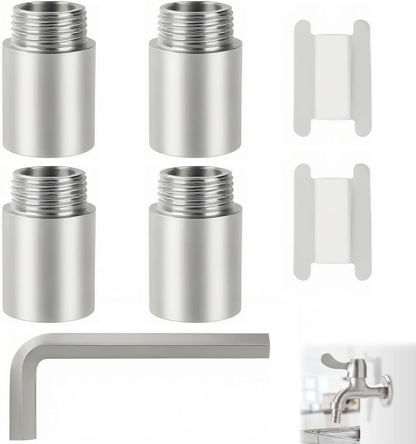 Kraanverlenging 1/2 inch - Roestvrij staal - Douchekop verlenging - Duurzaam en weerbestendig (4 stuks) - ServiceTopper