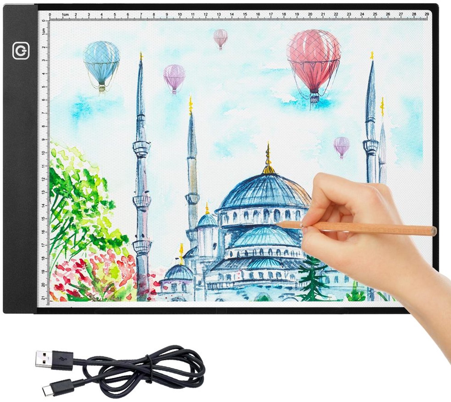 A4 LED Light Pad voor Tekeningen met 3 Instelbare Helderheidsniveaus