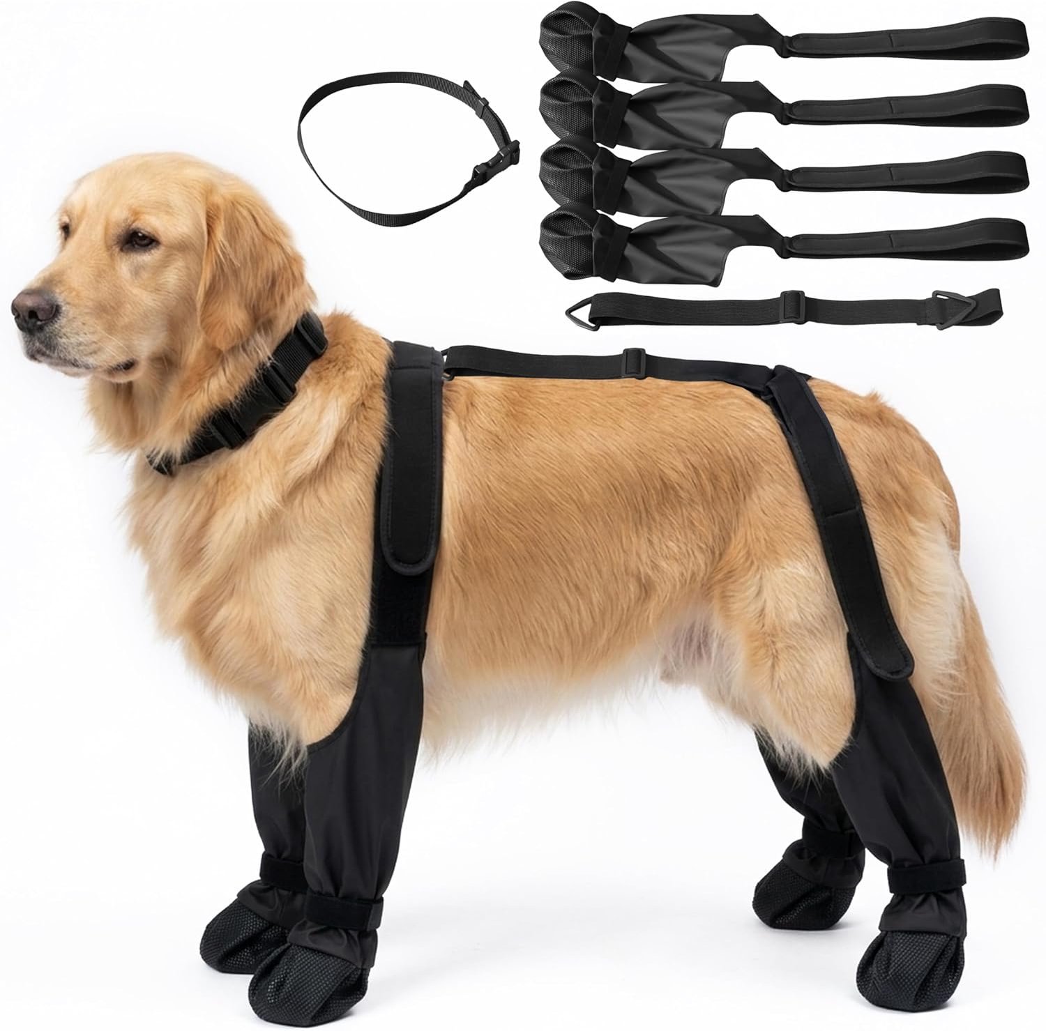Hondenschoenen, anti-slip met verstelbare band en klittenband, voetbescherming voor kleine, middelgrote honden, buiten, regen, sneeuw, hitte. (L)