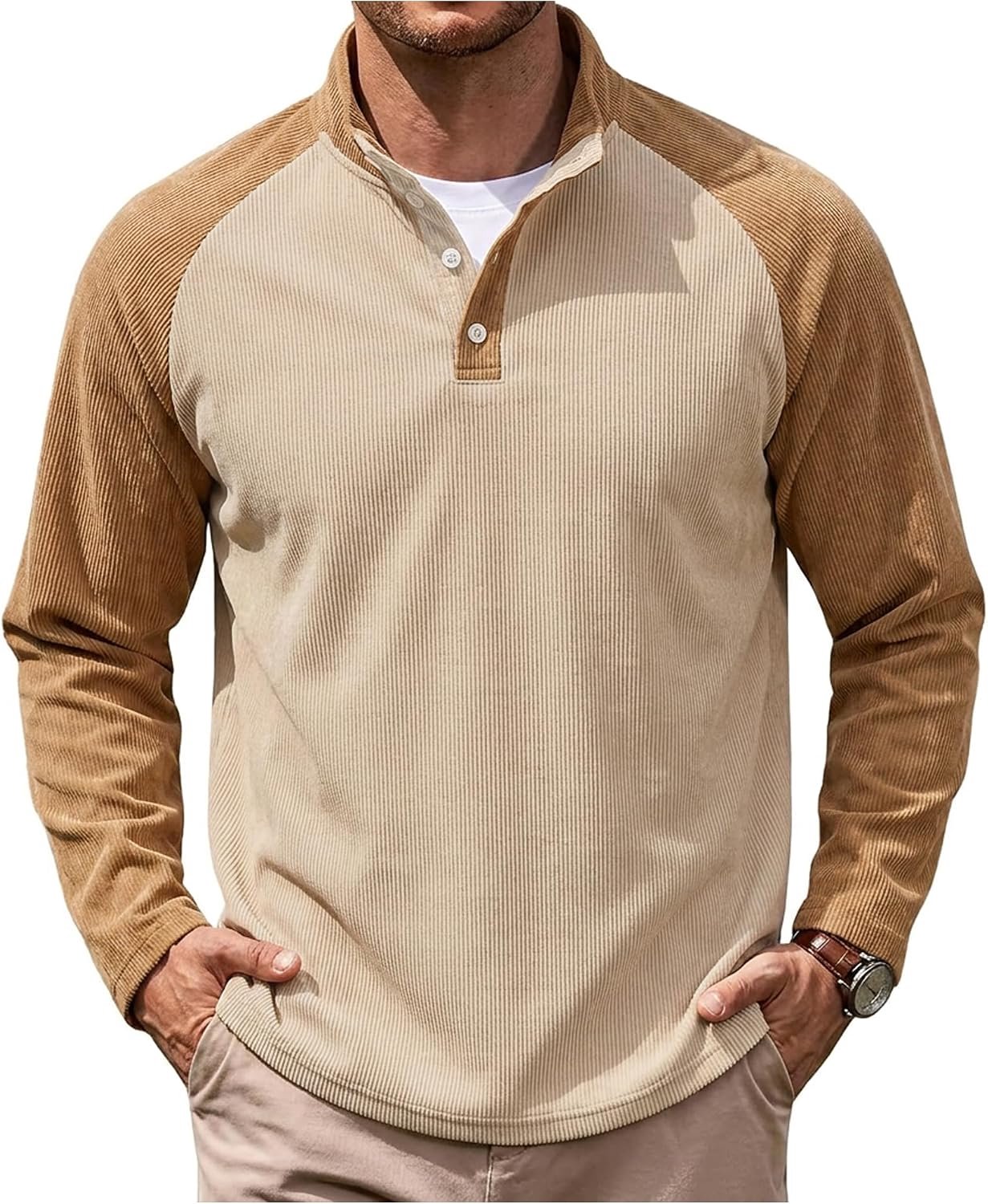 Zweetertrui met knoopsluiting, lang, corduroy