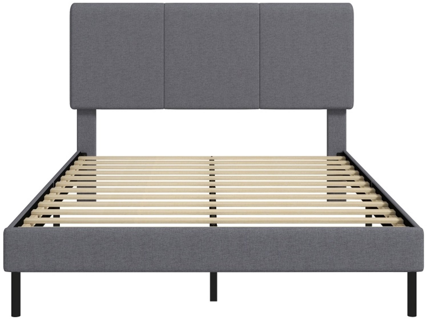 WUVRIE Gestoffeerd bedframe 140x200 cm - Verstelbaar hoofdeinde en 12 latten - Donkergrijs