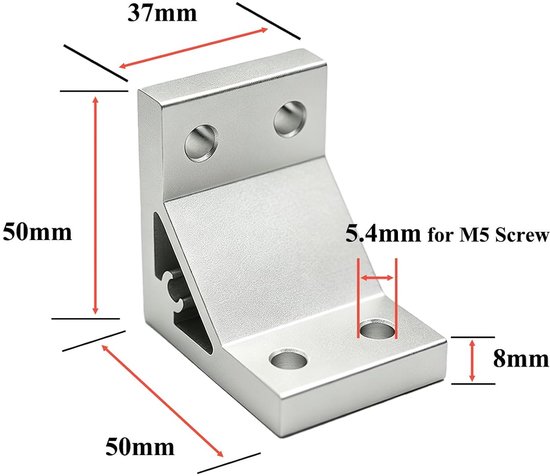 37 x 50 mm, voor aluminium profiel, 4-gat montage, 8 stuks — afbeelding 5