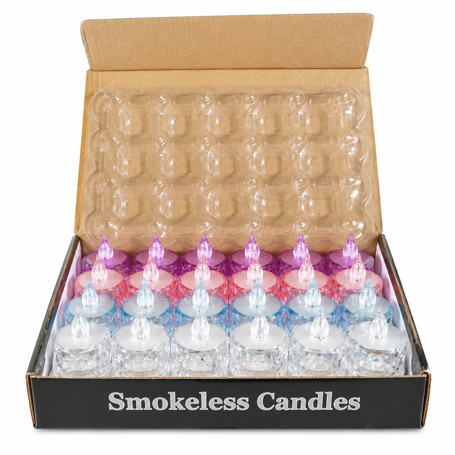 led kaarsen, 24 stuks, 3,8 x 6,5 cm, cilindervorm met kristallook en vlamvormige top, voor feestdecoratie
