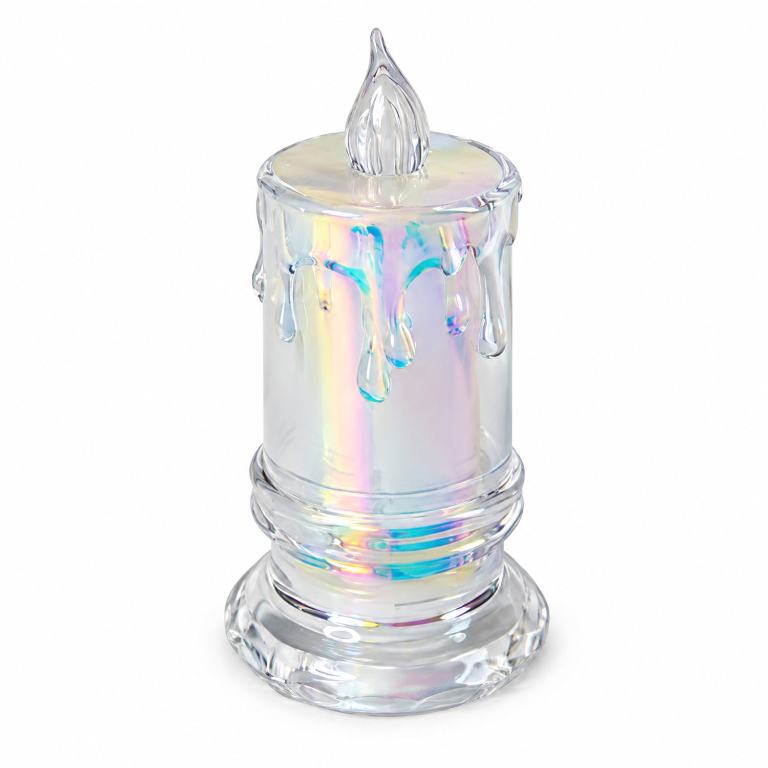 led kaarsen - decoratieve kaarslamp 4.5*6.5 met iriserende afwerking, druipwasmotief en voet