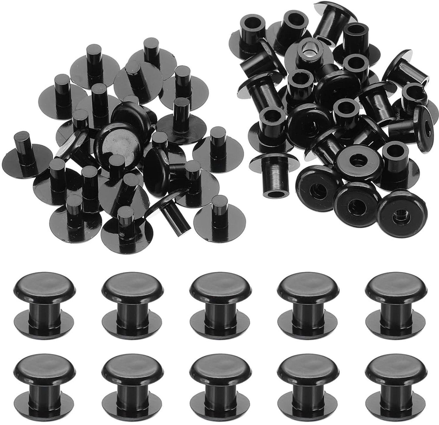 Bindpalen M5 x 6 mm - kunststof - 24 sets met schroeven - ideaal voor leer en scrapbook - ServiceTopper