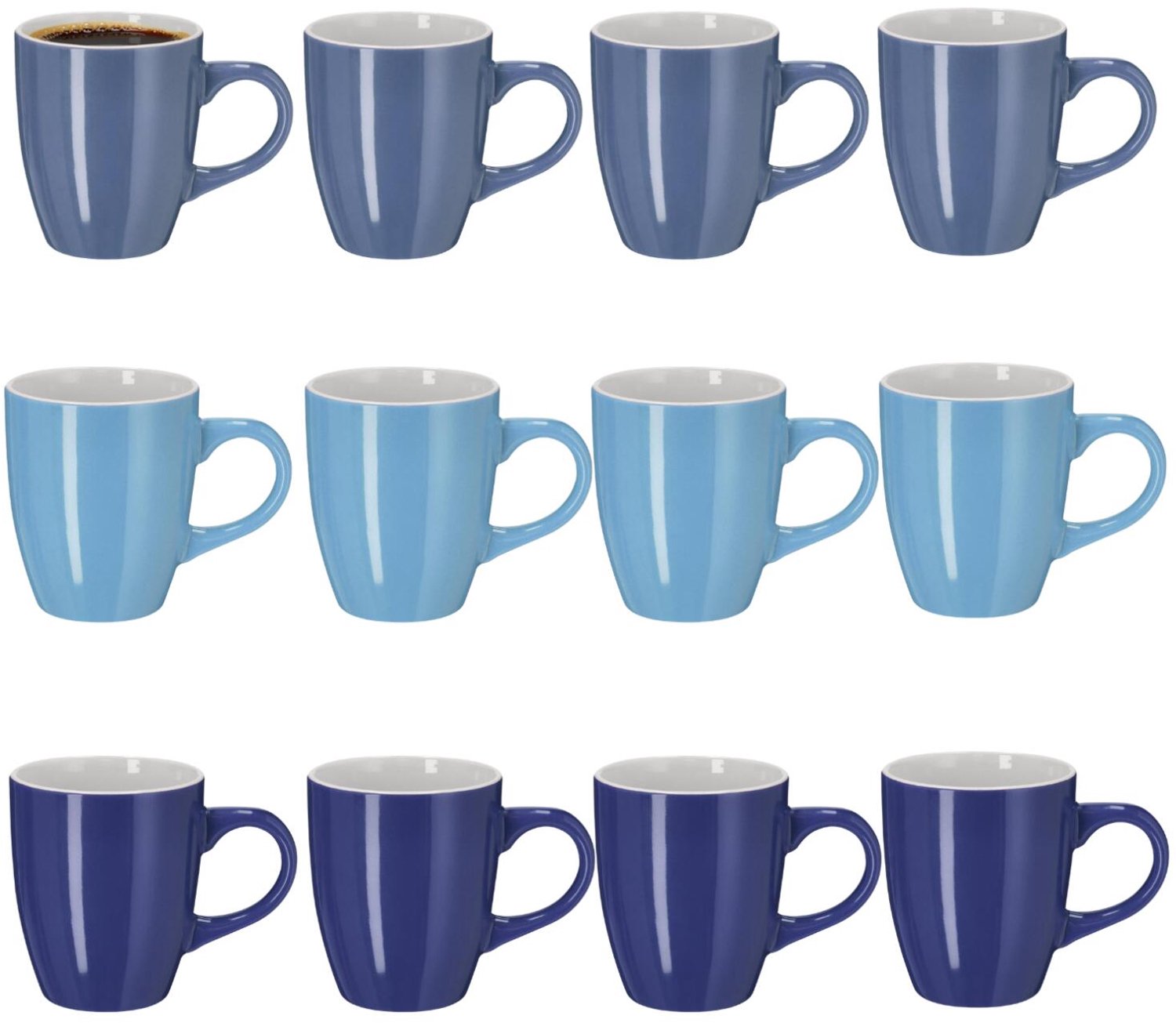 Bellatio Design Koffiekopjes Nautic Glaze - 12x stuks - Keramiek - blauwtinten - 350 ml - 10 cm