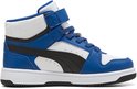 PUMA Rebound Slam Mid sneaker in blauw, wit en zwart met veters en klittenbandsluiting.