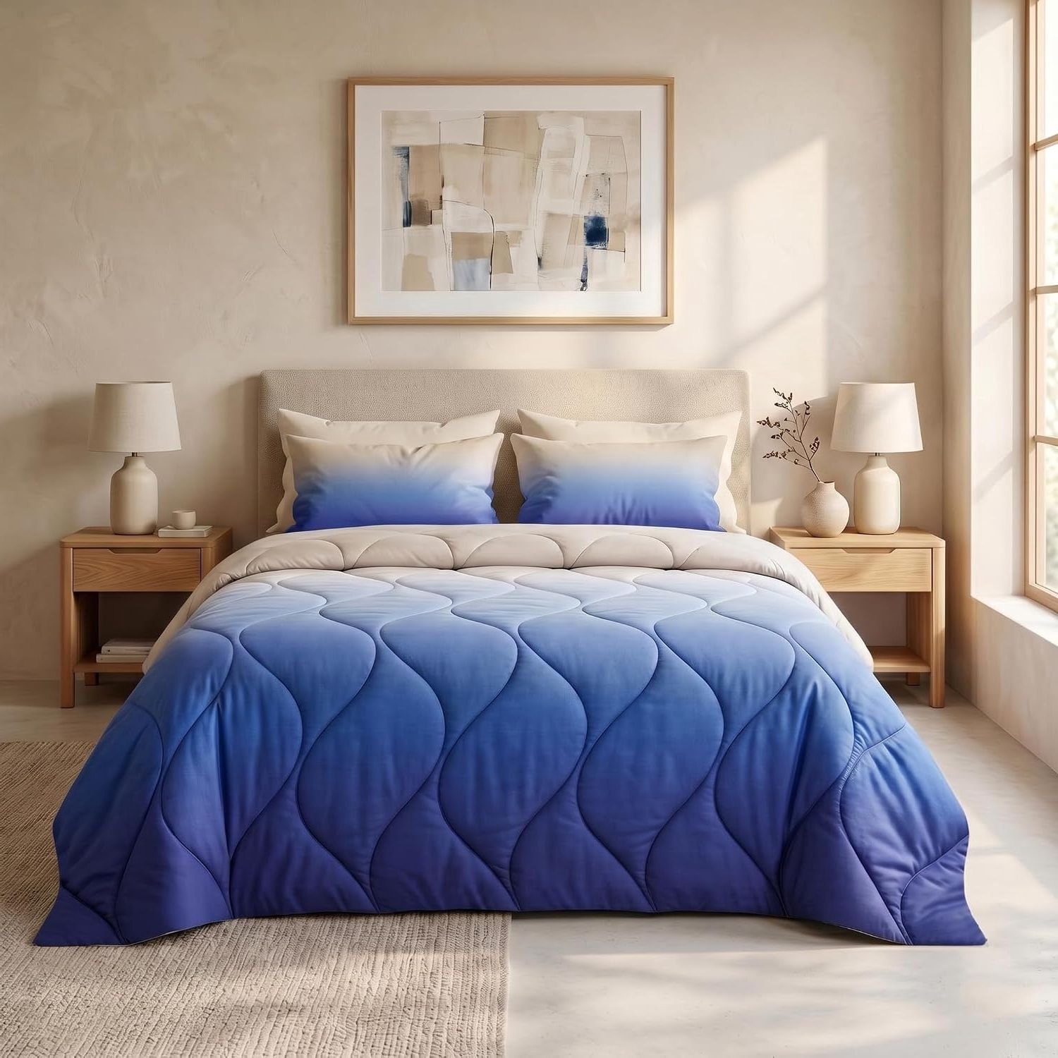 Vantivo® Dekbed 240x220 - 2 Persoons 4 Seizoenen - Wasbaar - Extra Zacht - Wit en Blauw