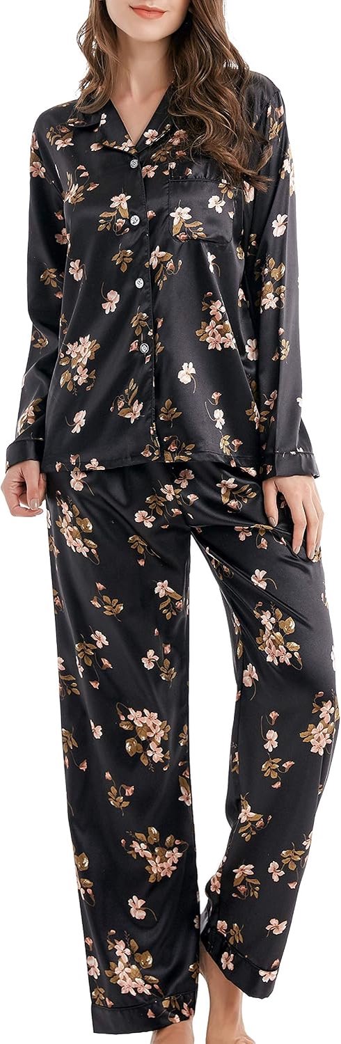 Pyjama voor dames, satijn, lang, nachtkleding, loungewear
