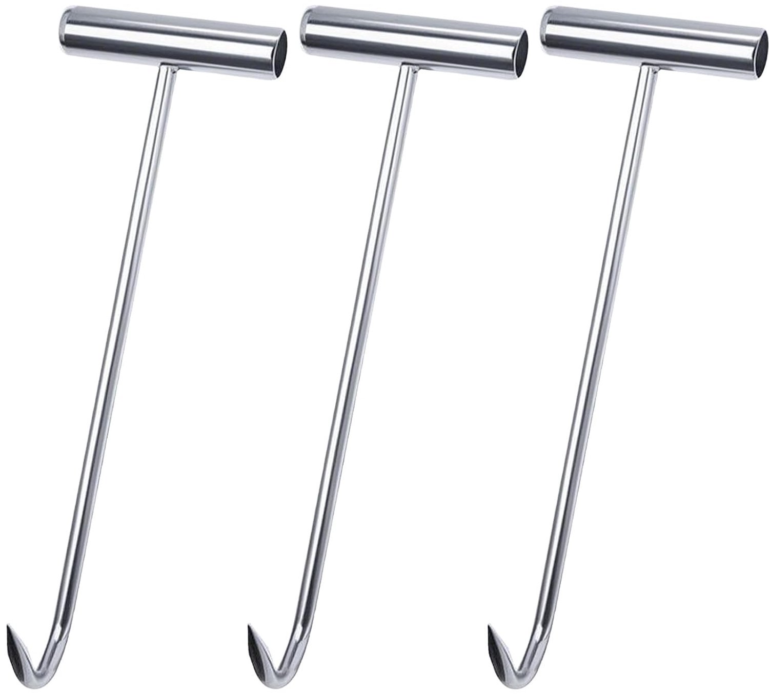 Zware Duct Lid Lifters met T-vormige Handgreep - 3 Stuks RVS Heftools voor Gullydeksels, Vlees en Meer