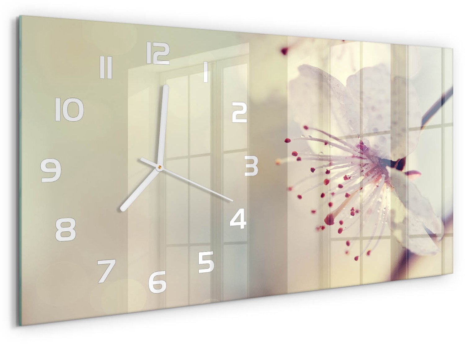 TULUP Wandklok - Orchidee Glazen Klok Met Print - 60x30 cm - Wit Wandklok Glas Met Motief - Witte handen - Rechthoekige Klok - Wandklok Glas Decoratie - Gekleurde Glazen Klok