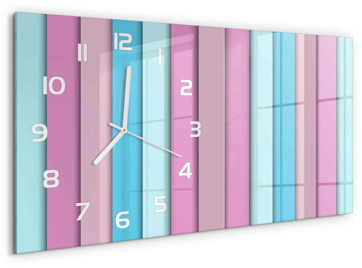 TULUP Wandklok - Kleurrijke strepen Moderne Wandklok Glas - 60x30 cm - Veelkleurig Wandklok Glas Decoratie - Witte handen - Rechthoekige Klok - Glazen Wandklok Design - Klok Glas Met Opdruk