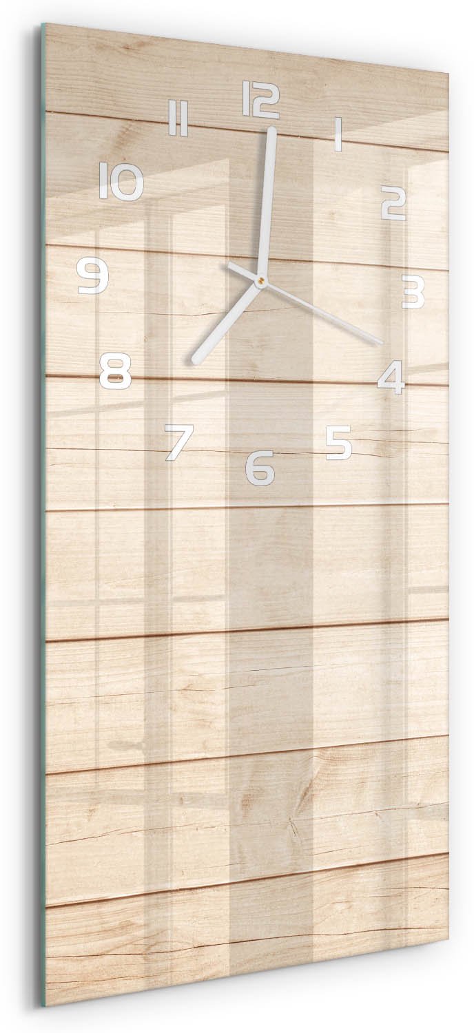 Tulup Wandklok - Houten achtergrond Gekleurde Glazen Klok - 30x60 cm - Beige Glazen Klok Met Print - Witte handen - Rechthoekige Klok - Moderne Wandklok Glas - Wandklok Glas Decoratie