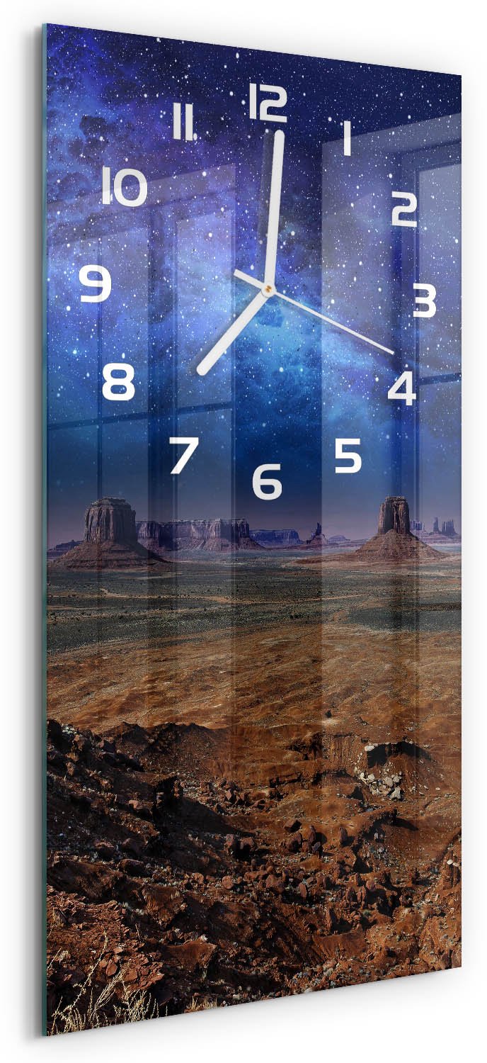 Tulup Wandklok - Sterrenhemel Gekleurde Glazen Klok - 30x60 cm - Blauw Glazen Klok Met Print - Witte handen - Rechthoekige Klok - Moderne Wandklok Glas - Wandklok Glas Decoratie
