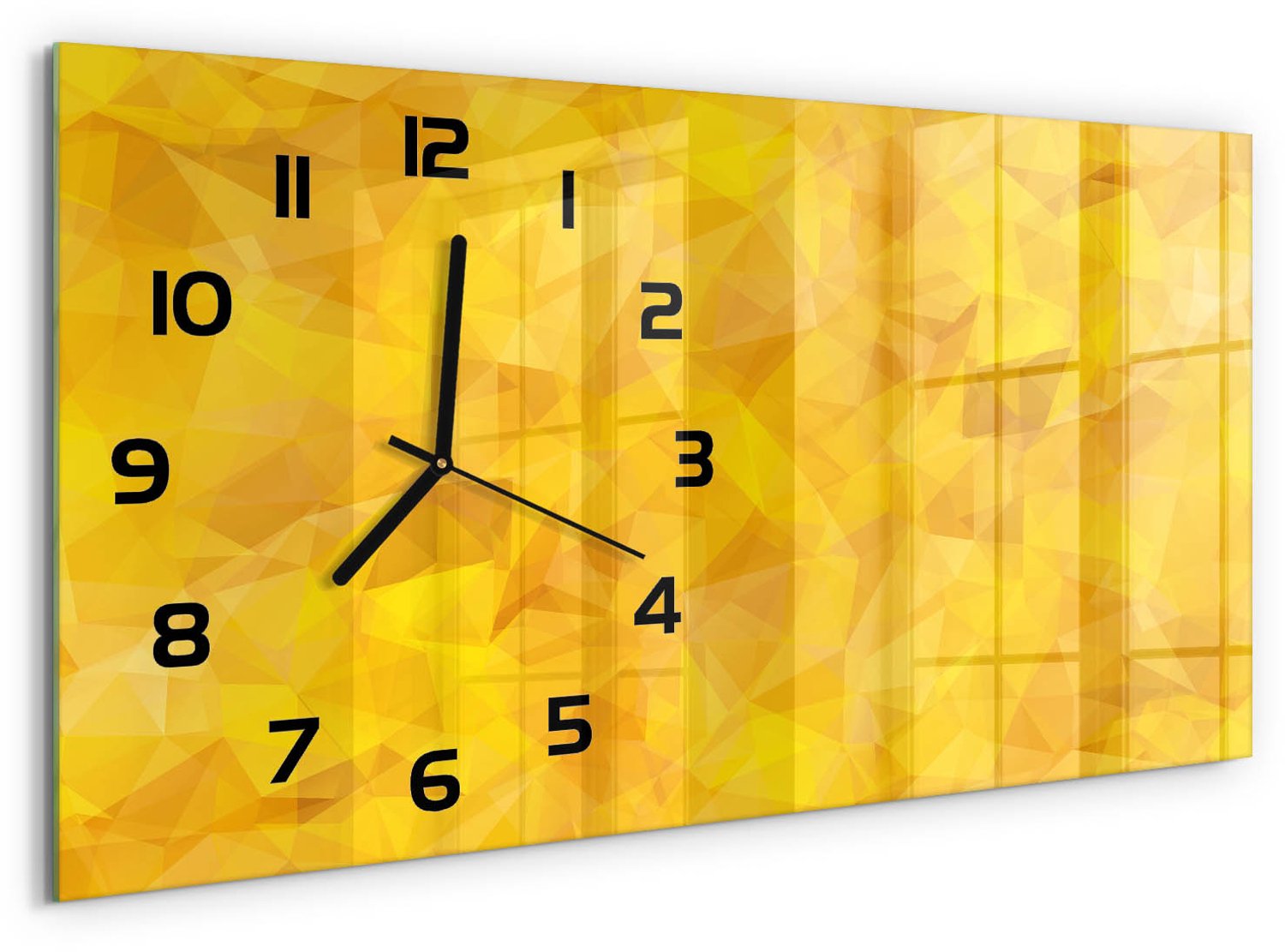 TULUP Wandklok - Driehoeken van abstractie Glazen Wandklok Design - 60x30 cm - Geel Klok Glas Met Opdruk - Zwarte handen - Rechthoekige Klok - Wandklok Glas Met Motief - Decoratieve Glazen Klok