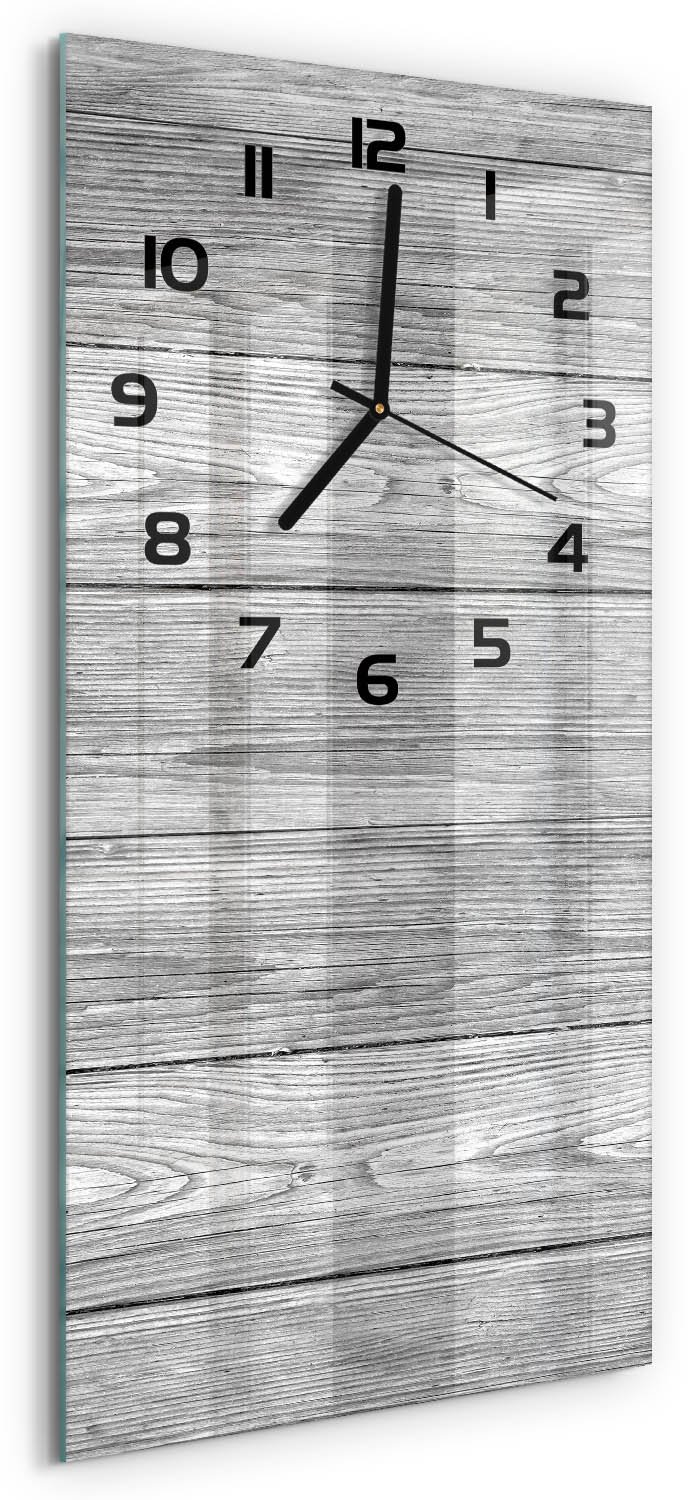 Tulup Wandklok - Houten achtergrond Gekleurde Glazen Klok - 30x60 cm - Grijs Glazen Klok Met Print - Zwarte handen - Rechthoekige Klok - Moderne Wandklok Glas - Wandklok Glas Decoratie