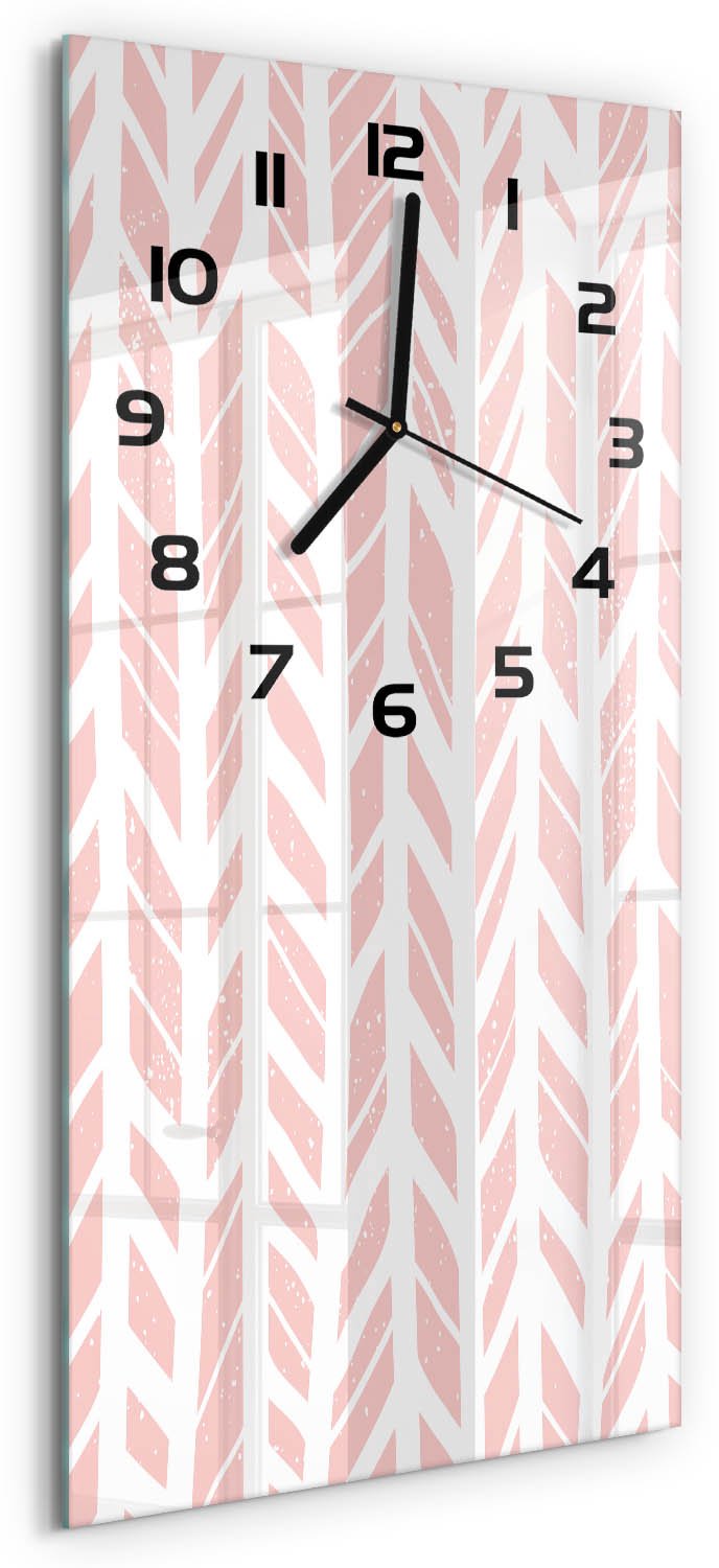 Tulup Wandklok - Visgraatpatroon Decoratieve Glazen Klok - 30x60 cm - Roze Glazen Wandklok Design - Zwarte handen - Rechthoekige Klok - Glazen Klok Met Print - Wandklok Glas Met Motief