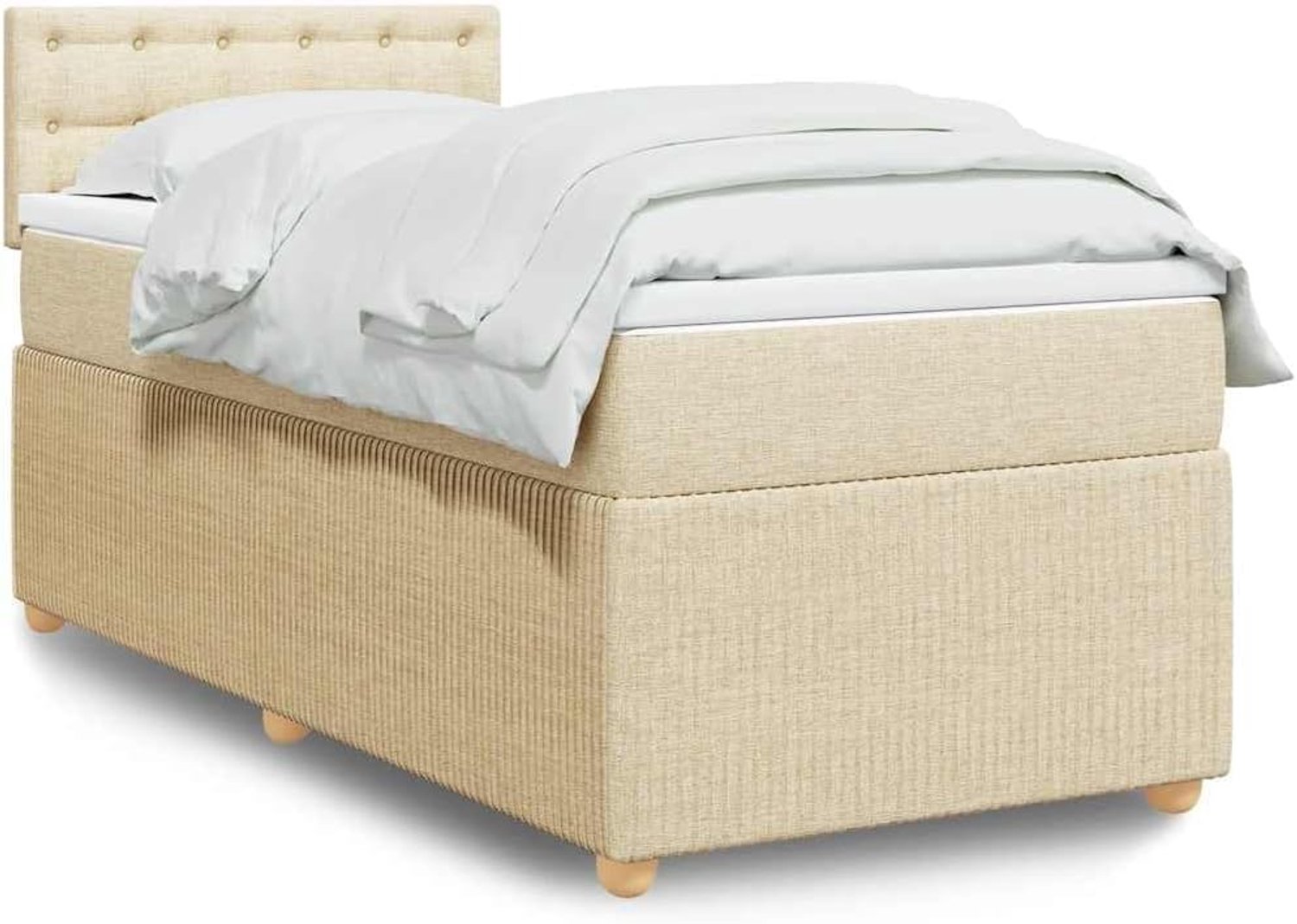 Boxspringbed met matras, crème, 100 x 200 cm, stof, LED-verlichting, pocketvering, pad