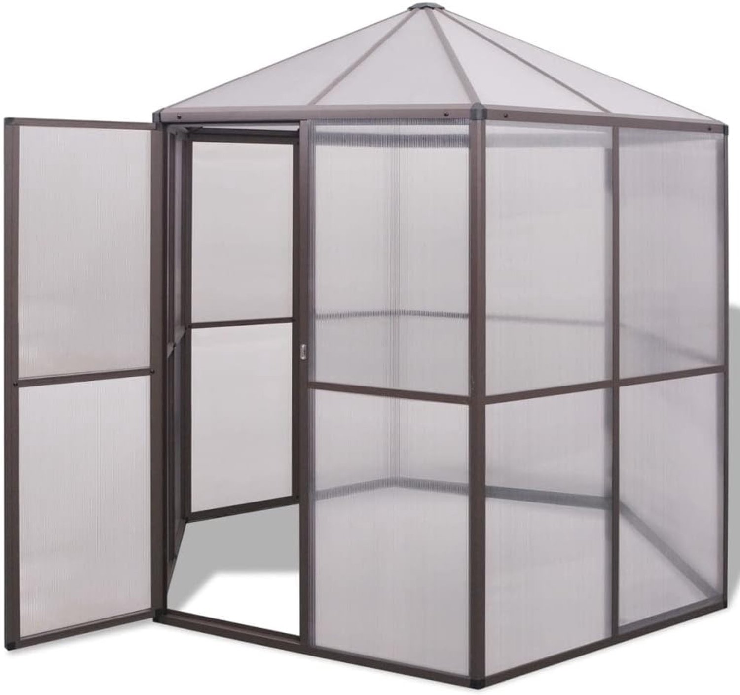 Broeikas, broeikas, glas voor de tuin, tomatenkas, broeibed, aluminium broeikas, winterbestendig, groot, 240 x 211 x 232 cm, bruin – foto 6