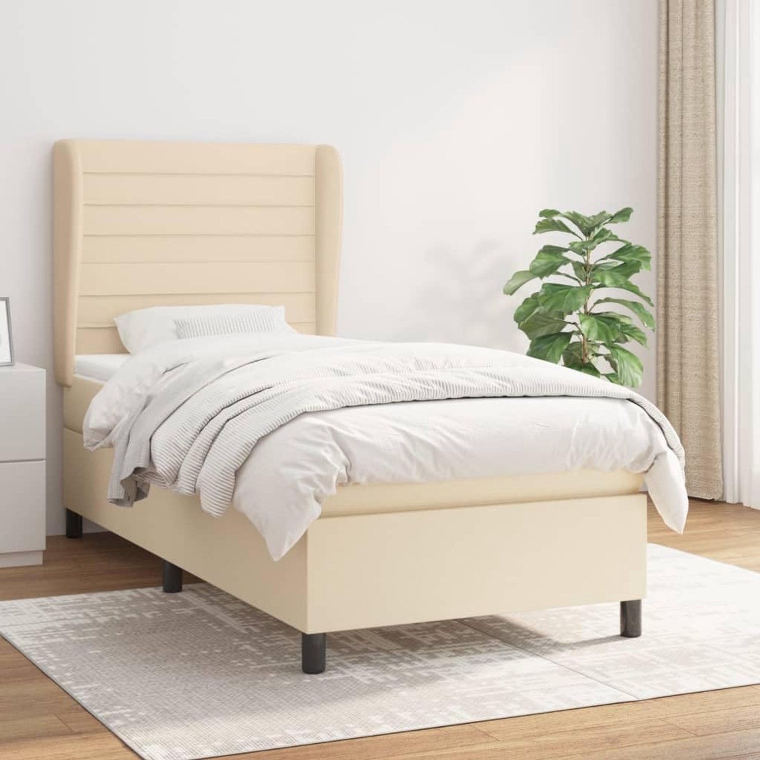 Stof Verstelbaar hoofdbord Pocketvering matras Crème 90x190