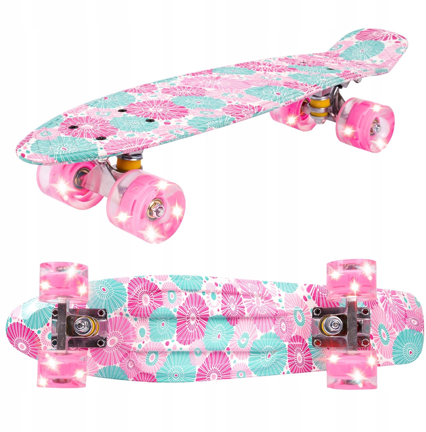 Kinder Fiszka Skateboard met LED Wielen 56cm ABEC-7 Roze