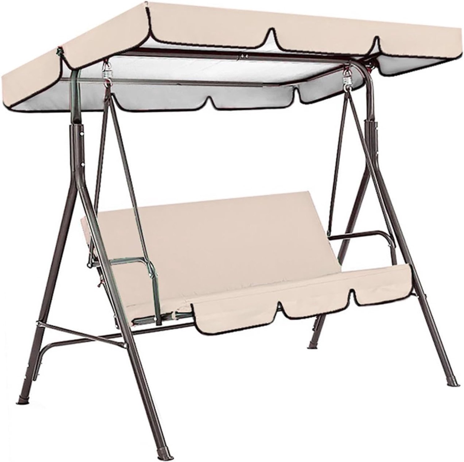 Tuin Patio Schommel Luifel Vervanging Set 3-zits 210D Oxford Doek Scheurbestendig Regendicht Winddicht Heavy Duty Top en Kussenhoes Beige