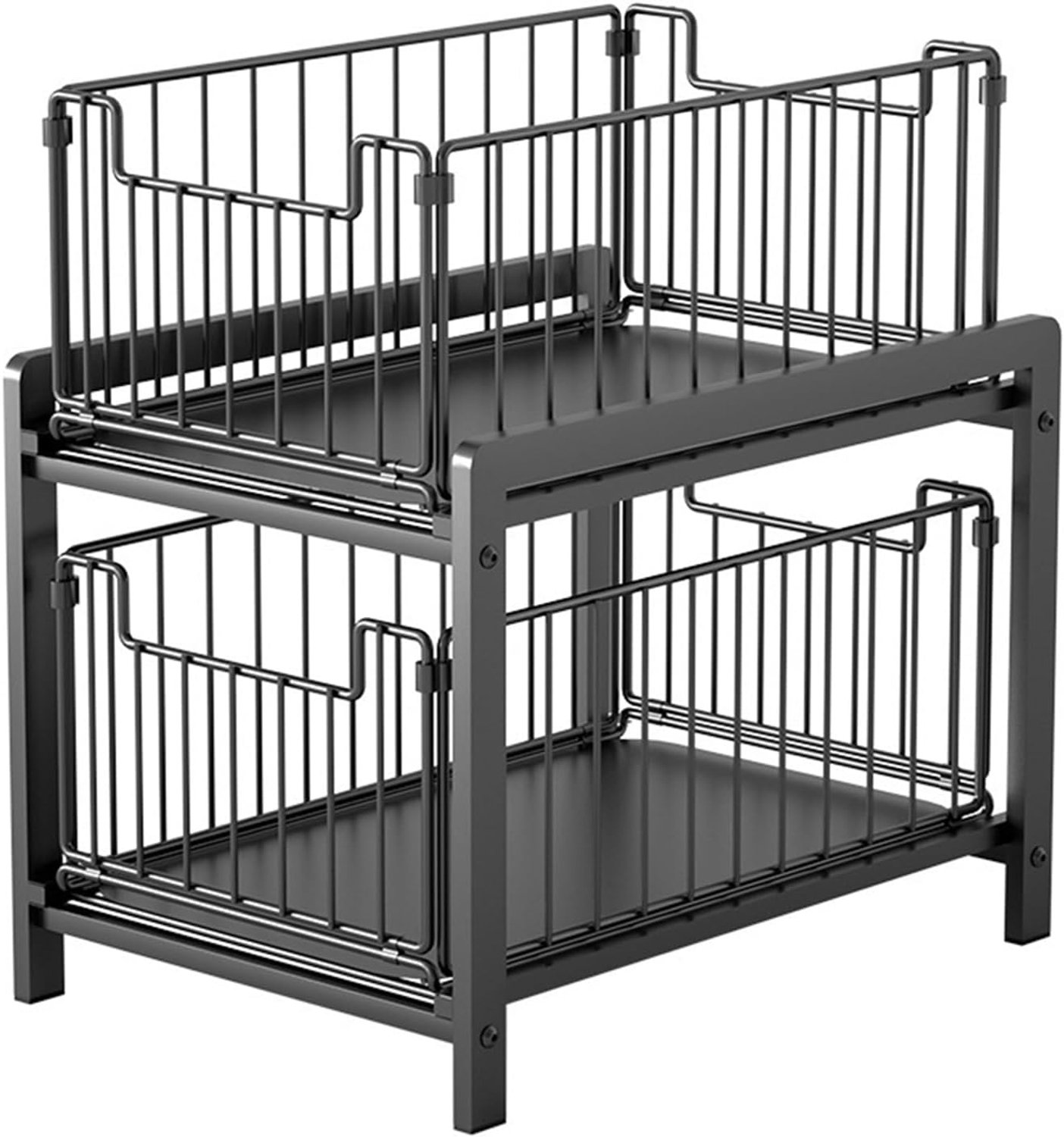 2-traps verschuifbare organizer-mand, onder de wastafel uittrekbare stalen laden voor keuken-badkamerkast, grijs