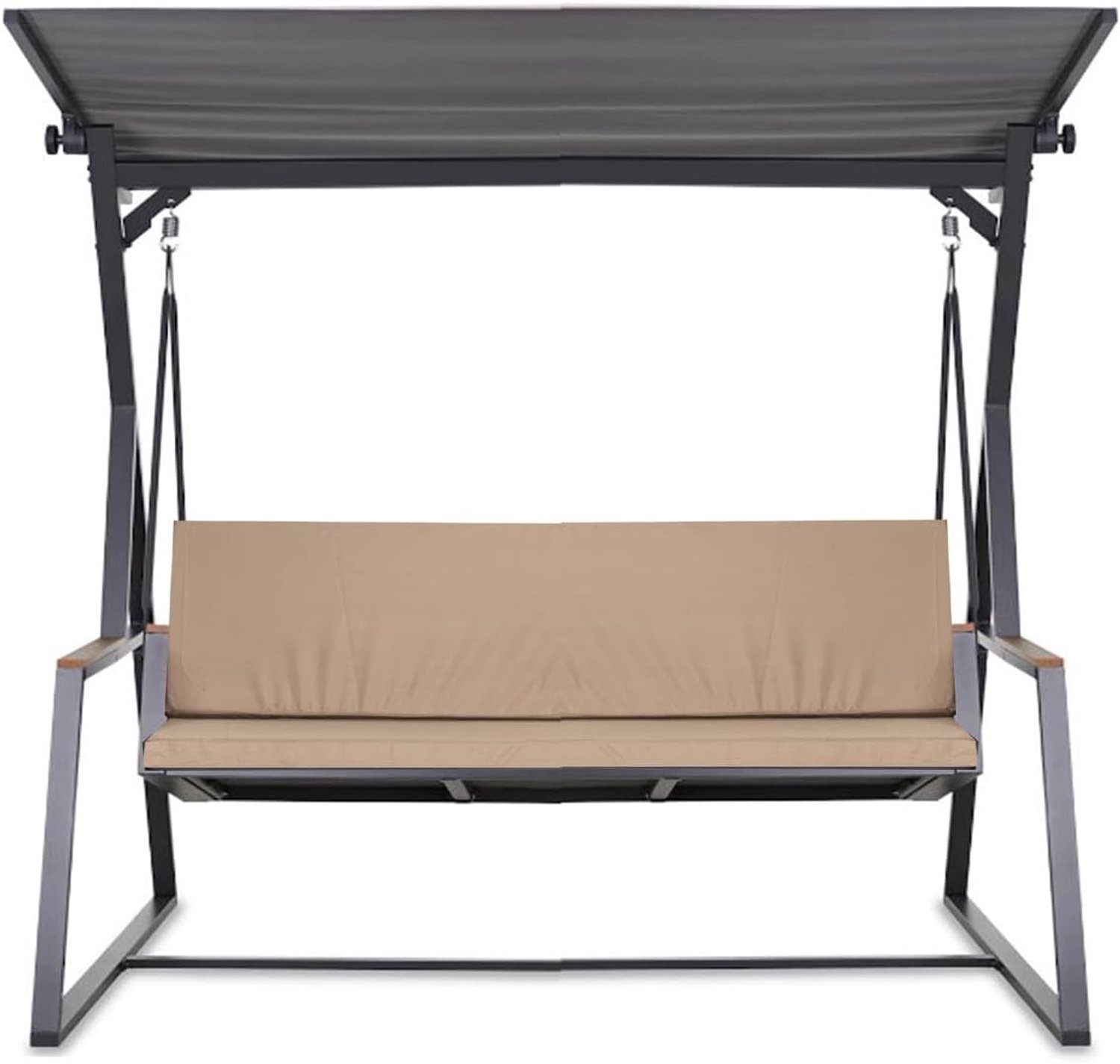 Schommelbank, 7 cm dik, zit- en rugkussen, afneembare overtrek, omkeerbaar, tuinkussenset (beige, 150 x 50 x 50 cm)