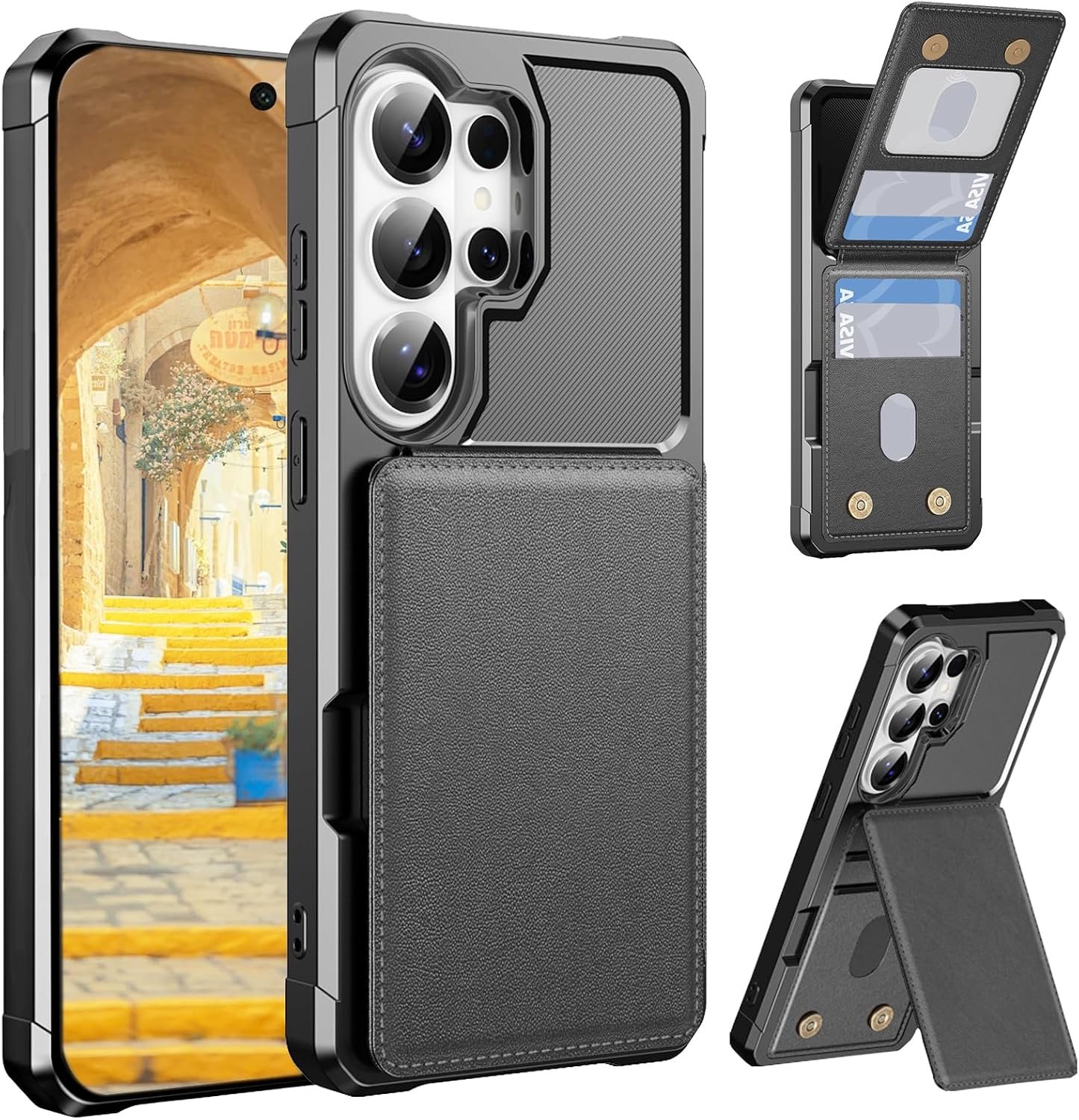 Hoesje voor Samsung Galaxy S26 Ultra ZM Zwart | PU lederen flip case met kaarthouder & Standaard, Schokbestendige Beschermhoes met magnetische sluiting voor Galaxy S26 Ultra