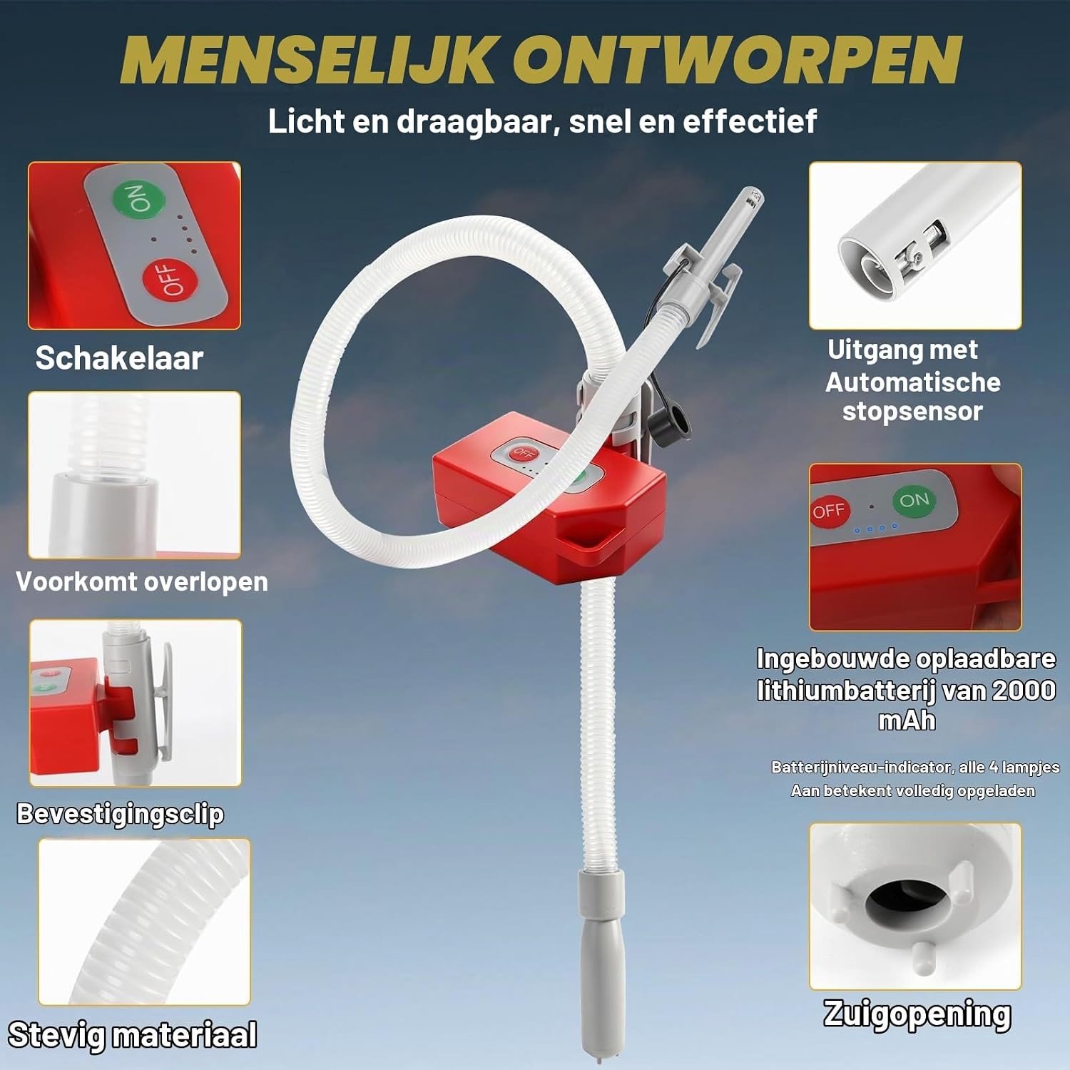 Accu Pomp zonder Borstels met 16.000 RPM, 2000 mAh, 6.5 L/Min, Automatische Uitschakeling, USB en 12V voor Diesel, Benzine, Water en Brandstof