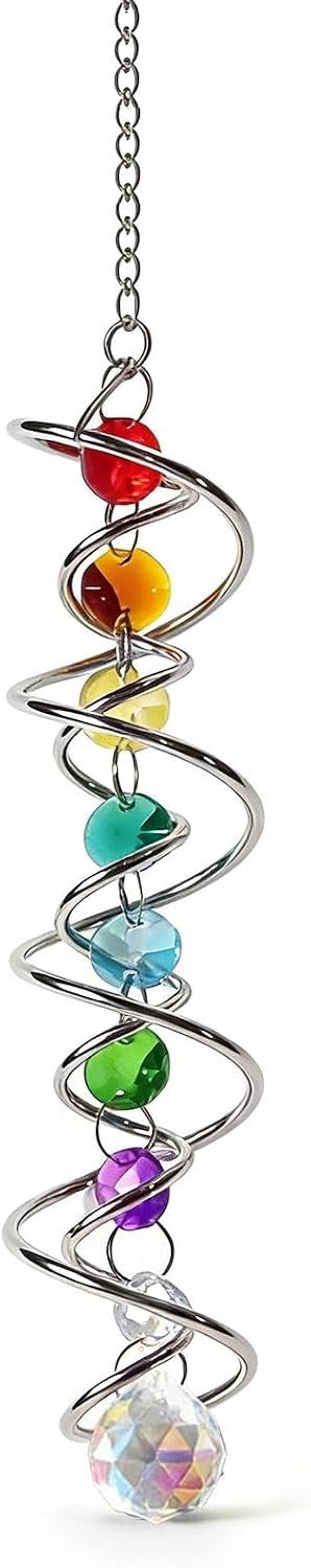 46 cm kristallen zonnevanger windspel, spiraalstaart suncatcher met zeven chakra-kralen, kleurrijke zonnevanger, raamvanger om op te hangen, geschikt als raamdecoratie voor binnen en buiten