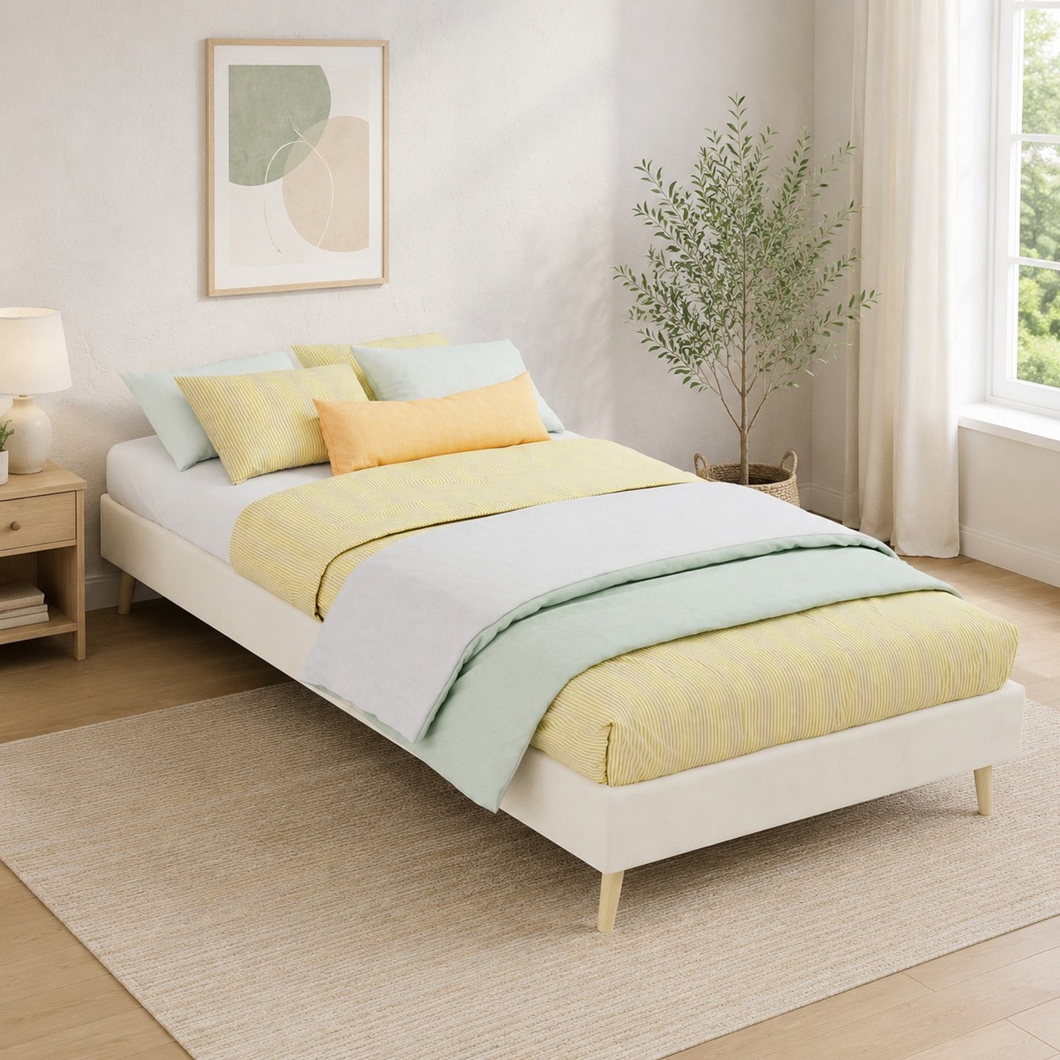 CHICFURN Bedframe 90x200 cm - eenpersoonsbed met lattenbodem - beige
