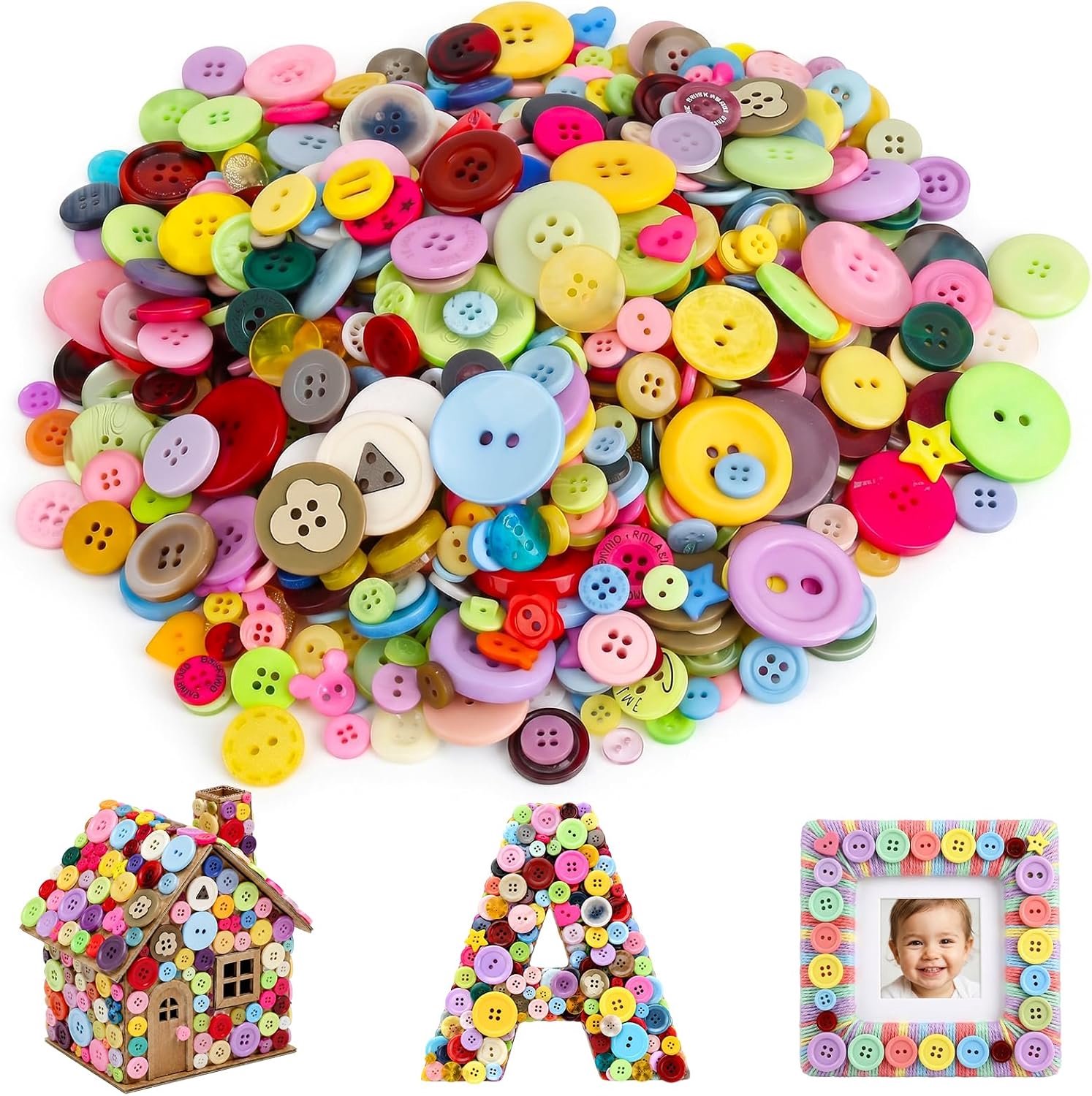 Knopen om te knutselen, 530 g knopen, kunststof knutselknopen, kinderknopen, grote knopen in gemengde kleuren en maten voor knutselen, naaien, kinderknutselen, schilderen