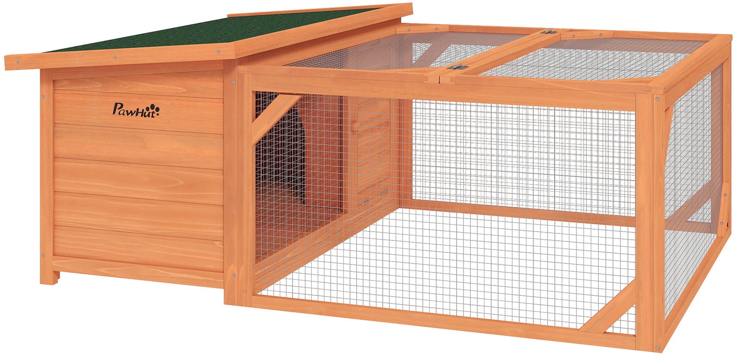 Pawona Konijnenhok met ren - Van vurenhout - Weerbestendig - 125,5 x 100 x 49 cm - Oranje/Groen