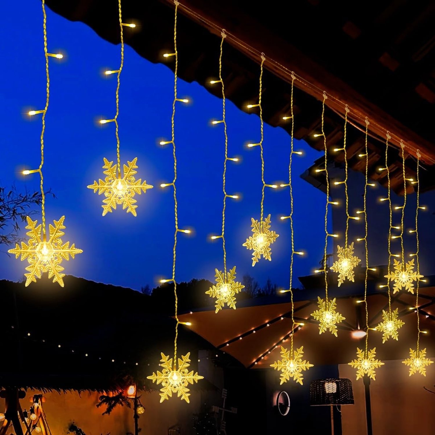 Lichtgordijn met 94 Warm Witte LED's van 3.6 m voor Kerstdecoratie, Waterdicht en Geschikt voor Binnen en Buiten, Ideaal voor Raam en Balkon Versiering