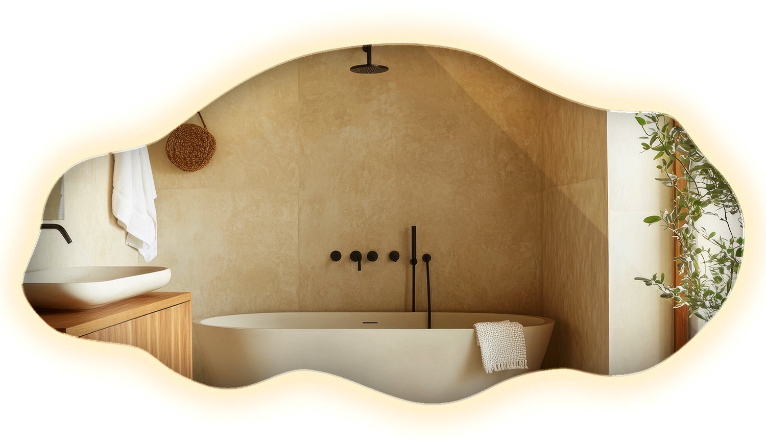 WallMuralia - Spiegel met verlichting Warm licht - 50 x 100 cm - Verlichte spiegel - Decoratieve wandspiegel - Organische spiegel met verlichting