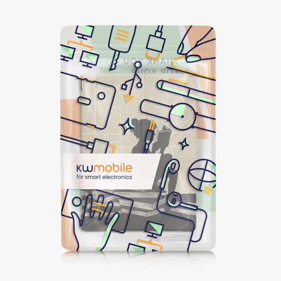 kwmobile e-reader hoesje geschikt voor Kobo Aura H2O Edition 1 hoes - Ereader flip case met standaard - E reader cover van kunstleer - In zwart / beige — afbeelding 2