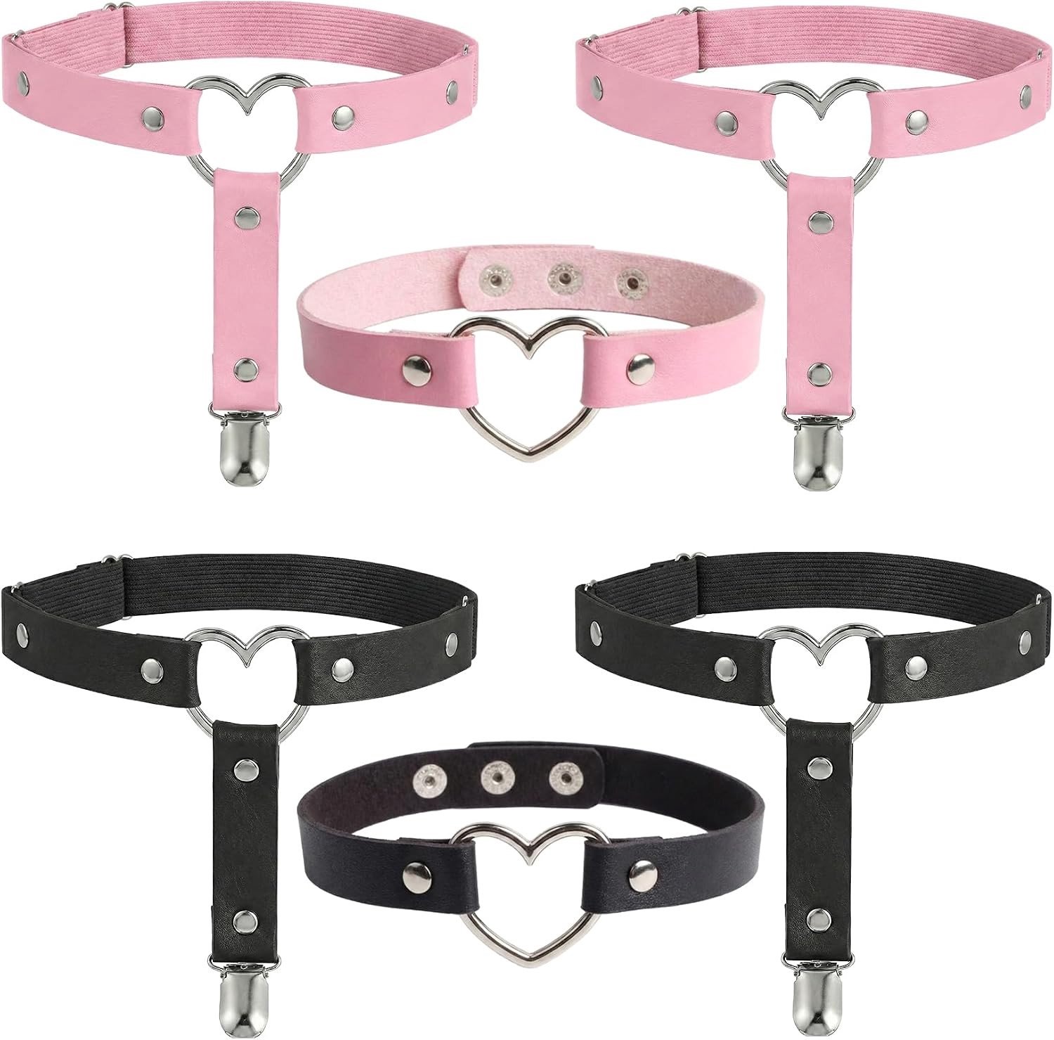 Set van 6 Leren Kousenbanden voor Dames, Verstelbaar en Non-Slip, Ideaal voor Carnaval, Cosplay en Feestjes