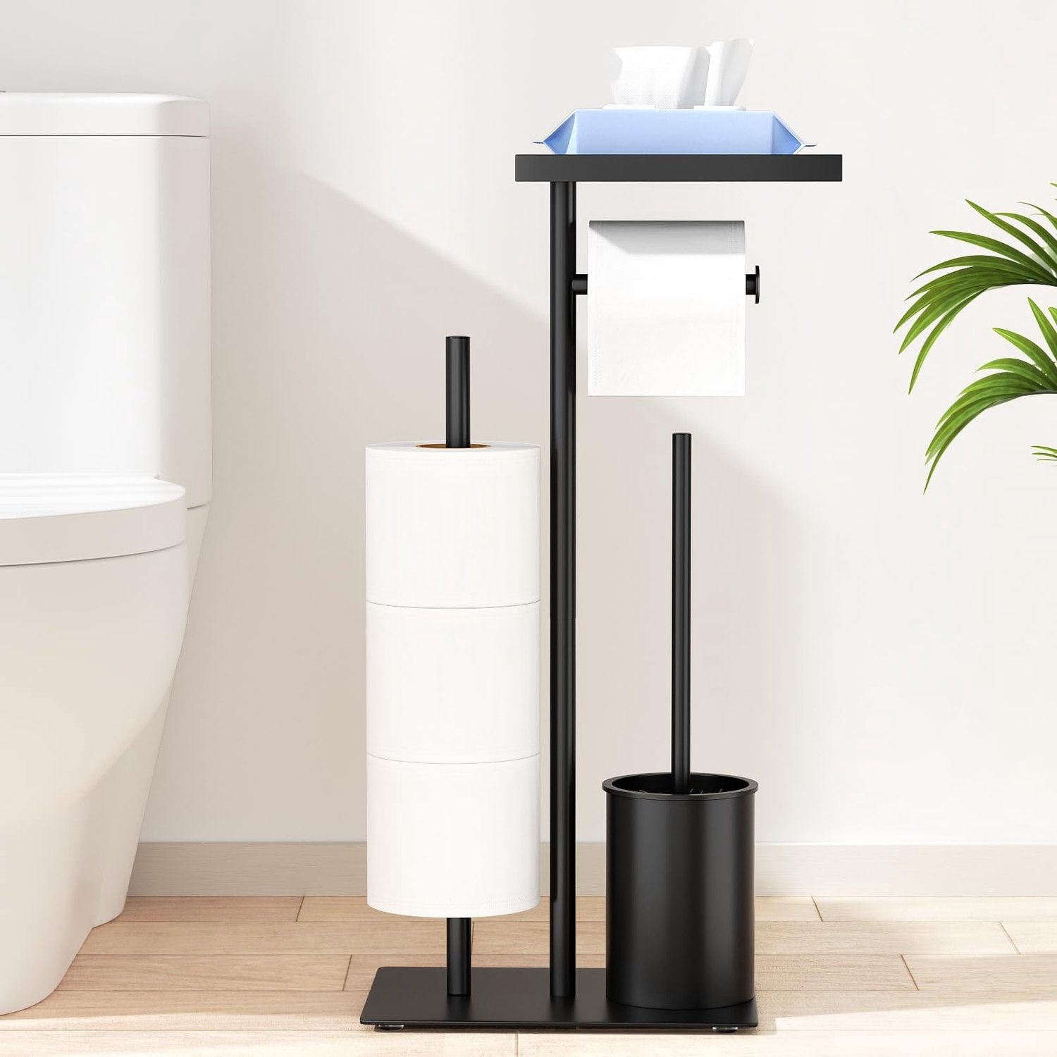 Toiletpapierhouder staand - RVS - Met legplank