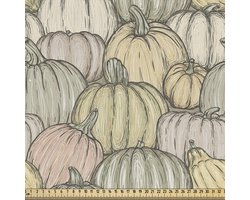 ABAKUHAUS Pompoen Stof per Meter, Schetsachtig Organic Halloween Elementen Getekend by Hand, Decoratieve Stof voor Bekleding en Woondecoratie, 2 Meter, Beige Mosterdgeel