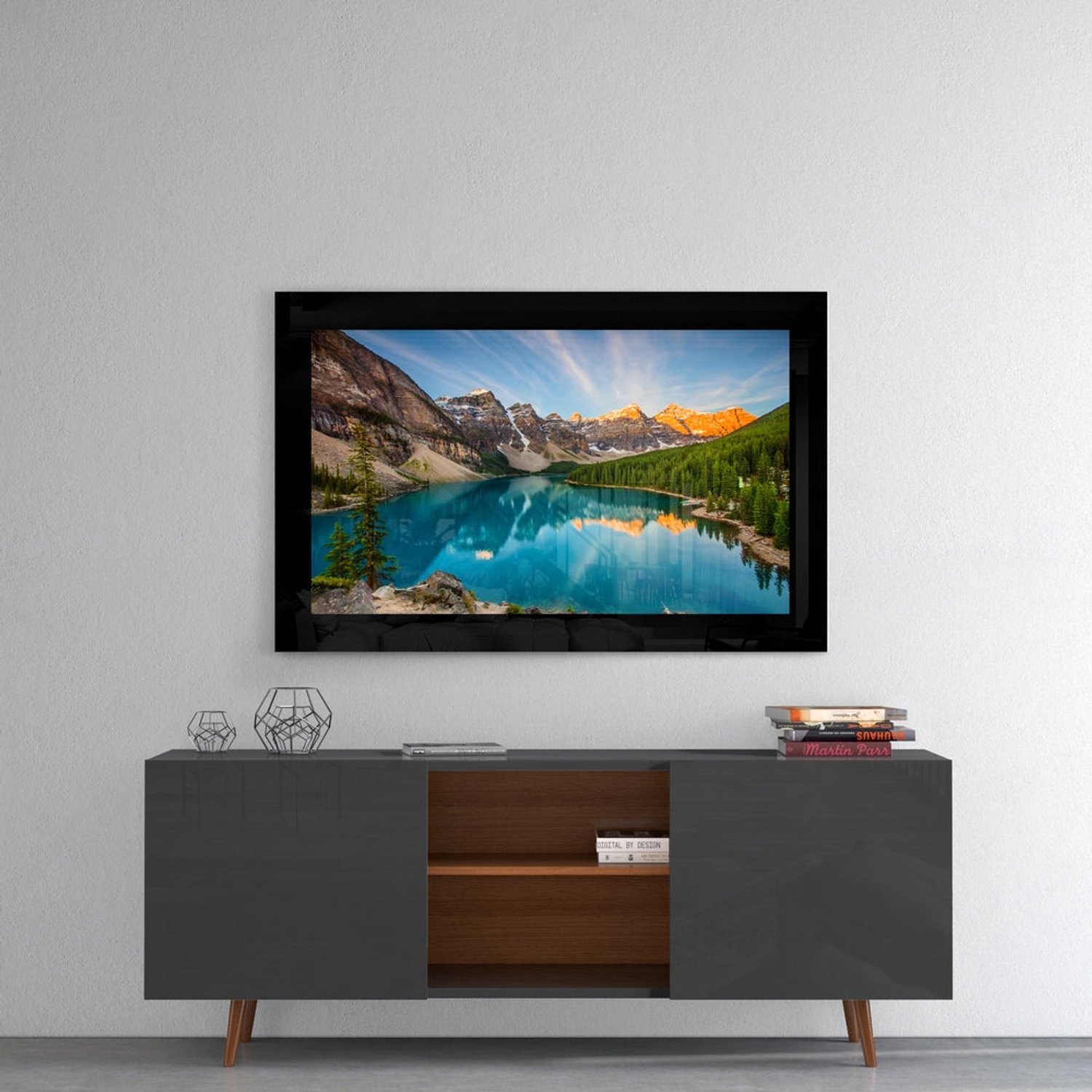 Glasschilderij – Turquoise Gletsjermeer met Bergtoppen – Moderne Wanddecoratie