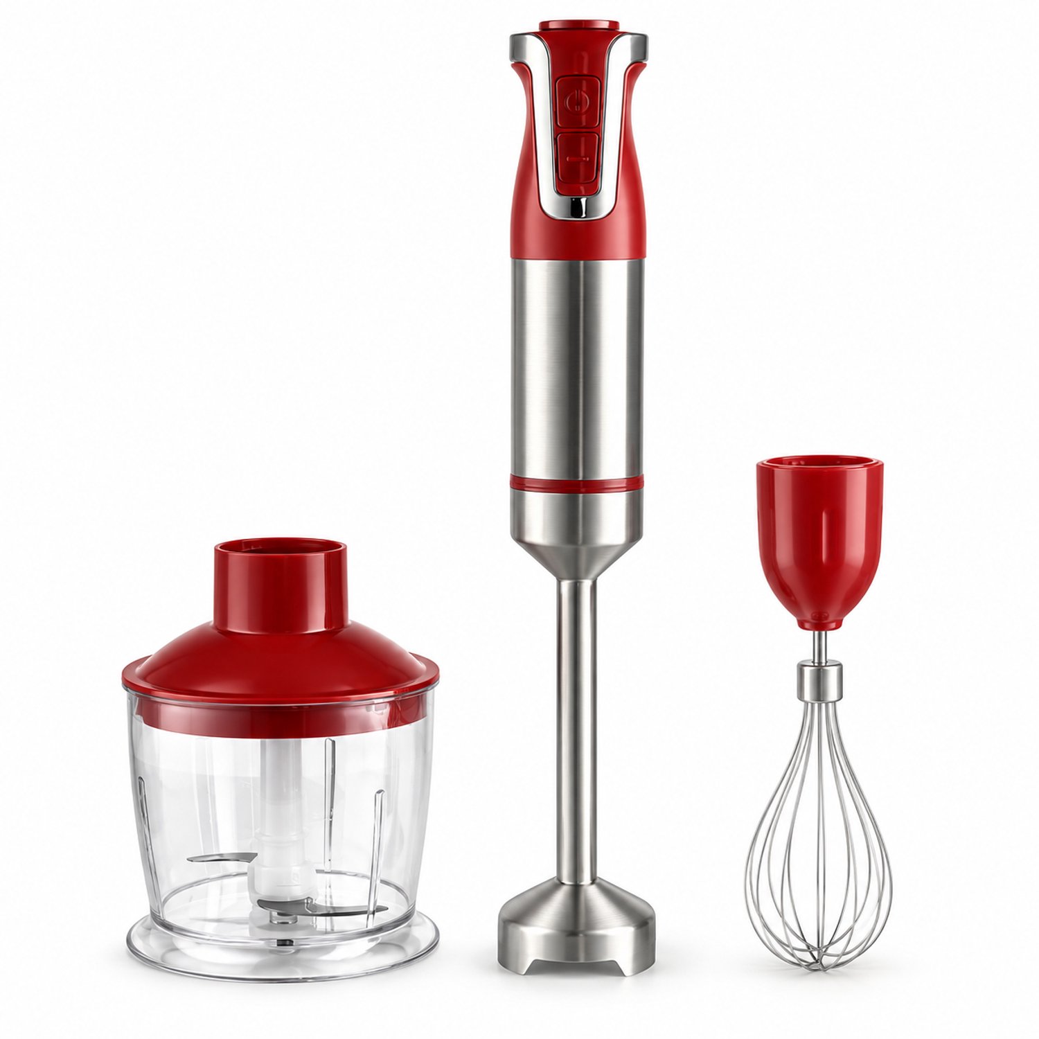 Staafmixer Set 3-in-1 – 800W – Met Hakmolen en Garde – RVS Mixstaaf – Rood