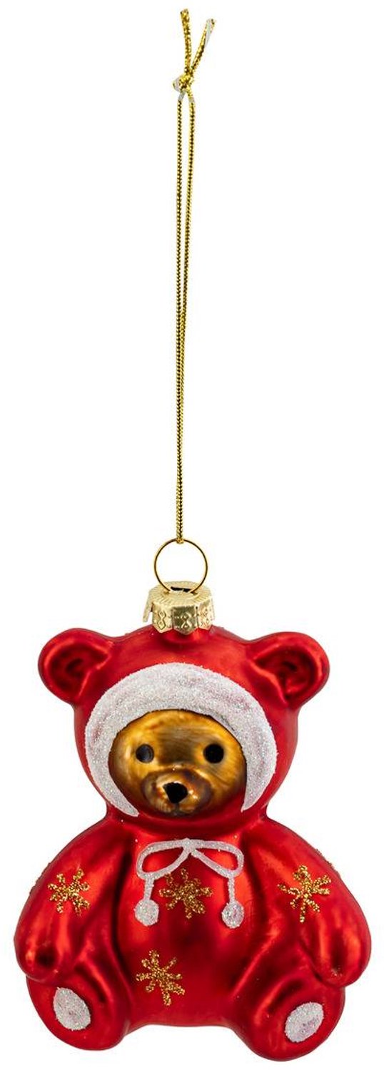 Feeric lights & Christmas Rode glazen kerstboomhanger in de vorm van een beertje, hoogte 8 cm Transparent