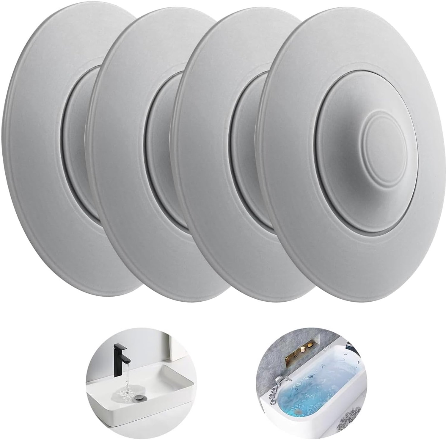 Universele Afvoerplug Set (4 stuks) - Grijs, Silicone met Haarzeef