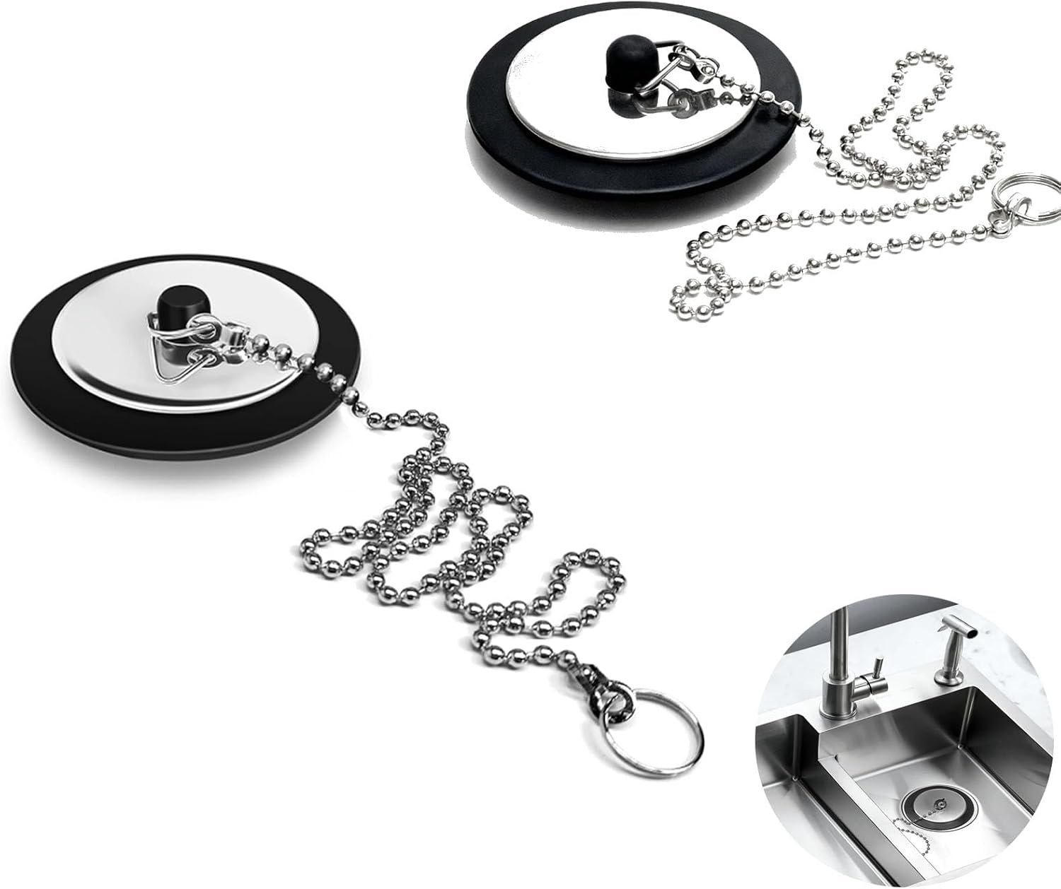 2x Universele Douchegoot Stop met Ketting - Zwart
