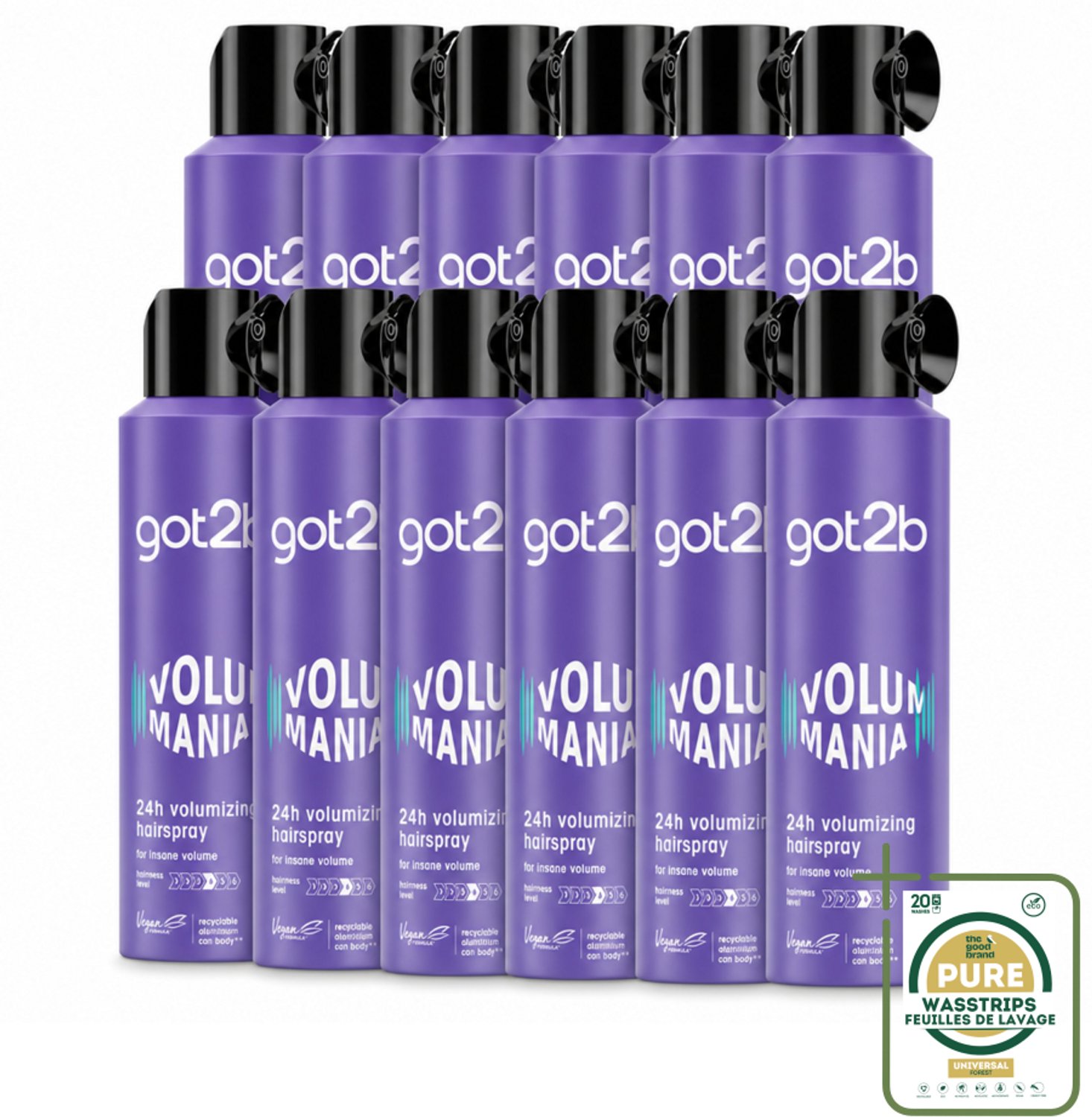 12 x Got2B - Haarspray - Volumania - 300 ml - Wasstrips - Haarspray - Volume - Body - Hold - Vegan Haarspray