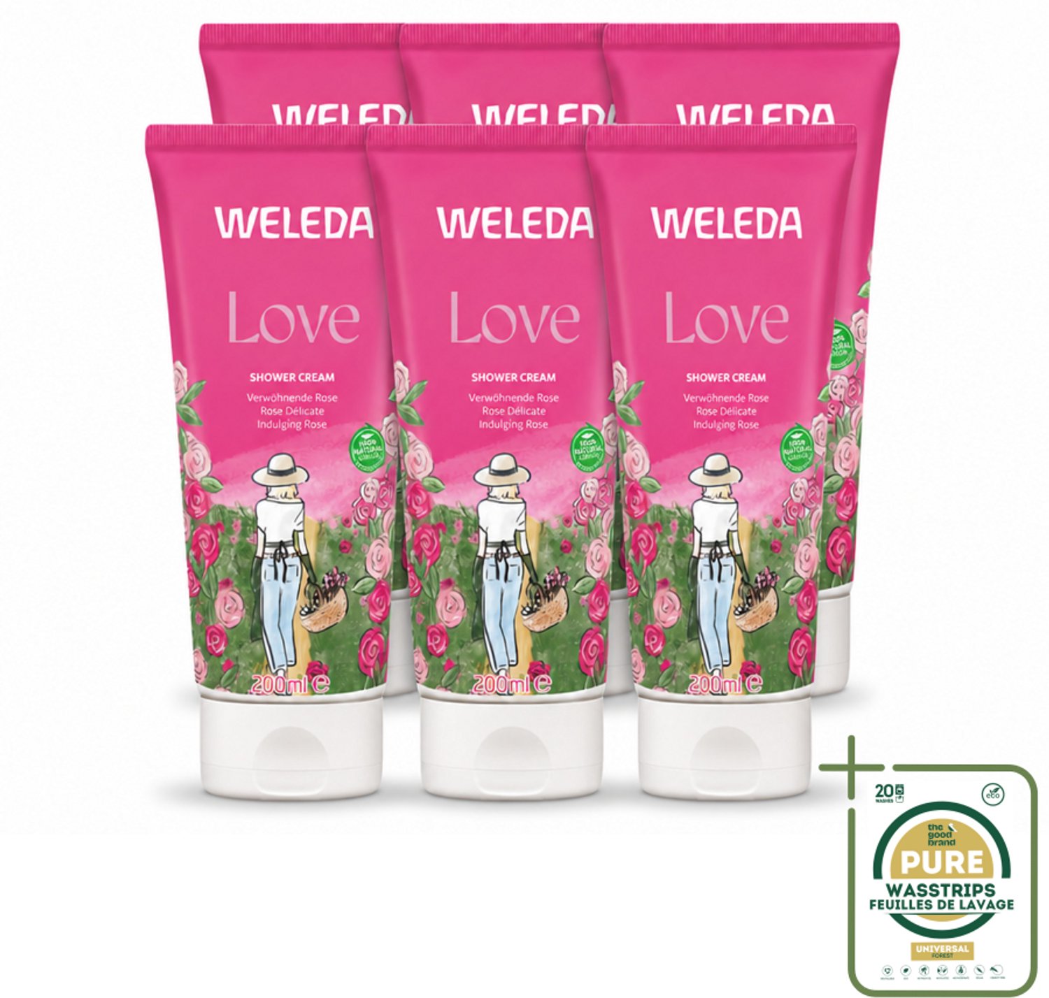 6 x WELEDA - Douchecrème Aroma Shower Love - 200 ml - Wasstrips - Douchecrème - Aromatherapie - Natuurlijke Douchecrème - Liefdevolle Geur - Wellness Douche