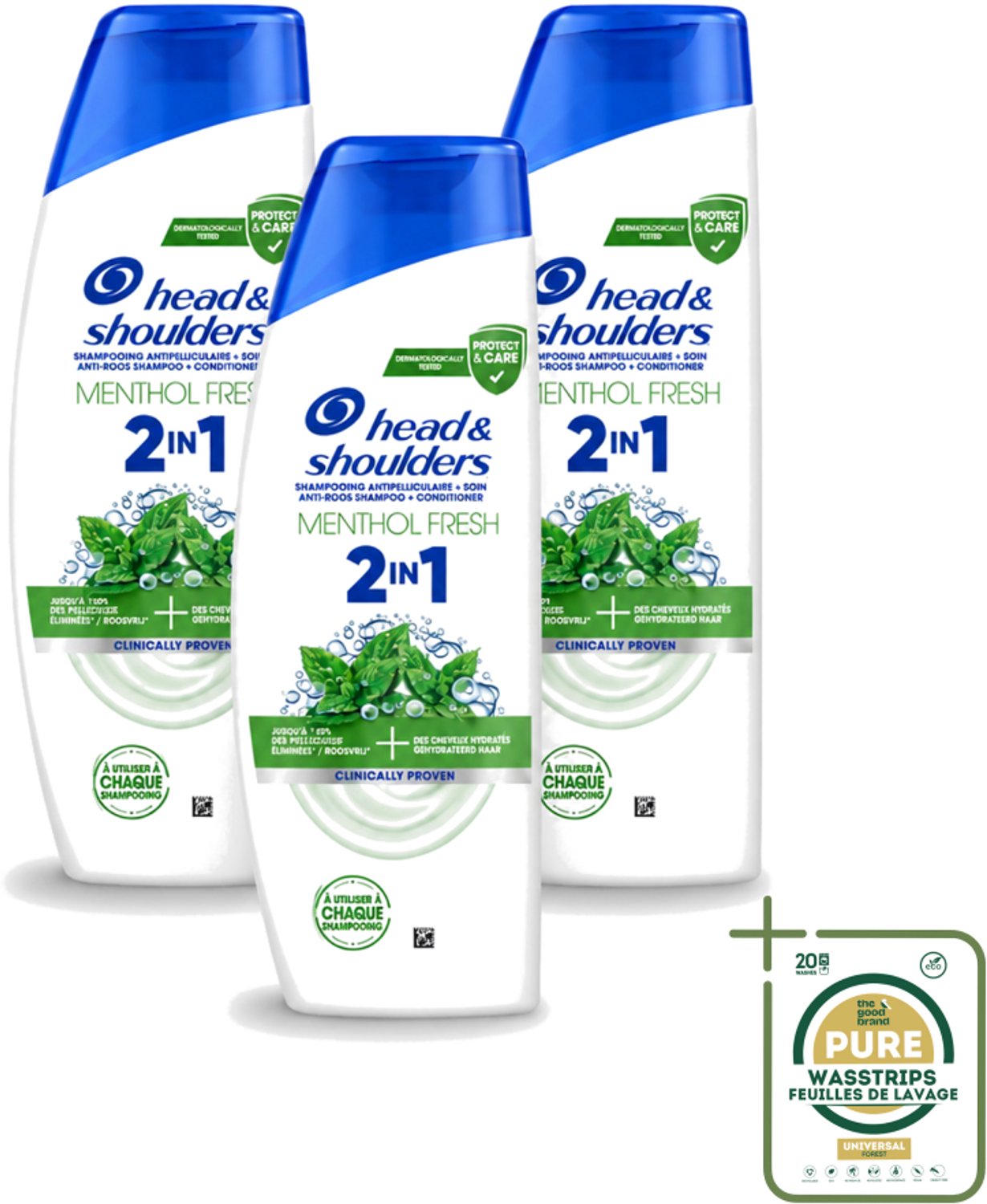 3 x Head & Shoulders – 2-in-1 – Menthol Fresh – 300 ml - Wasstrips - Anti-roos Shampoo - 2-in-1 Shampoo - Menthol Shampoo - Roosbestrijding - Verfrissende Shampoo