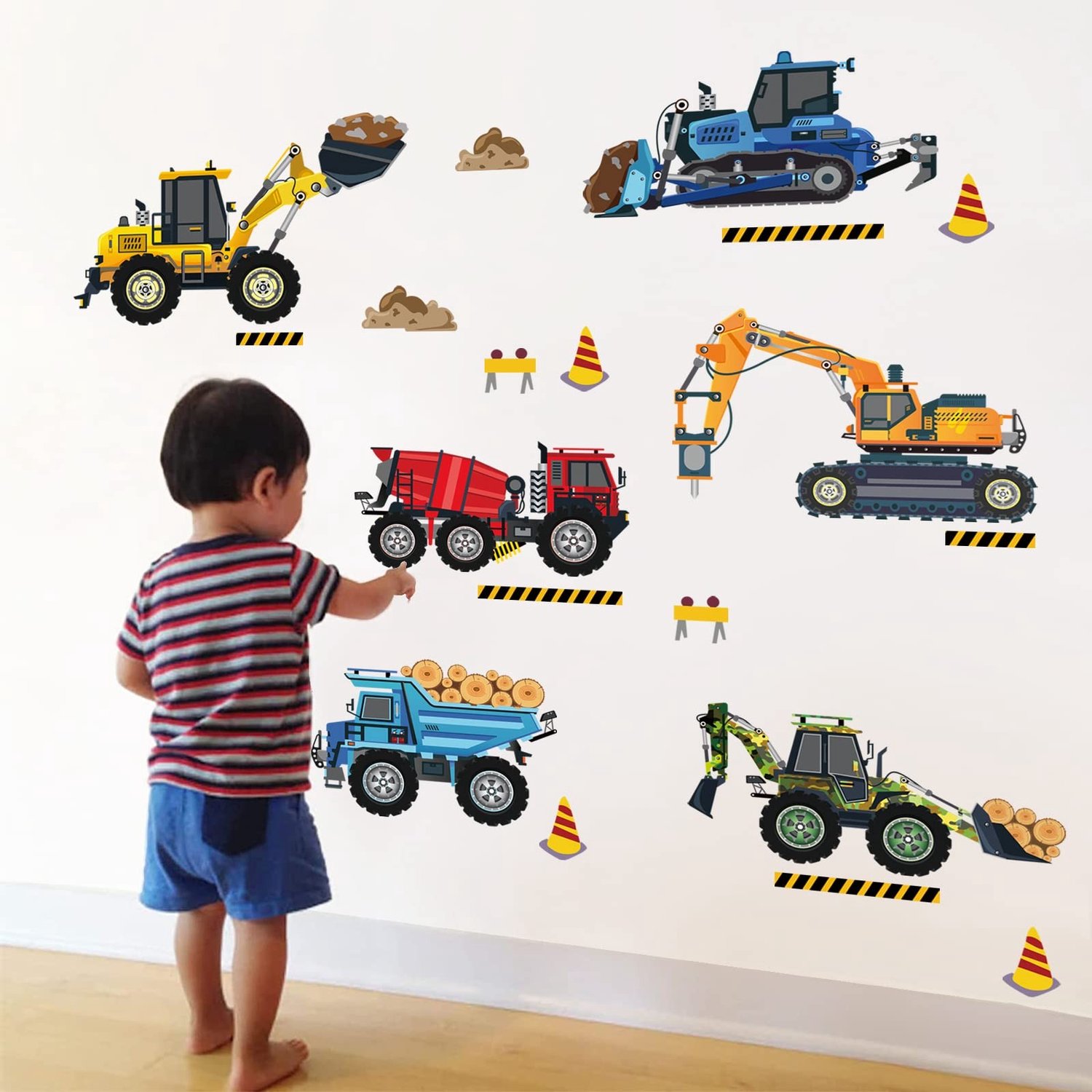 Technische Voertuigen Muurstickers voor Kinderen met Auto's en Graafmachines