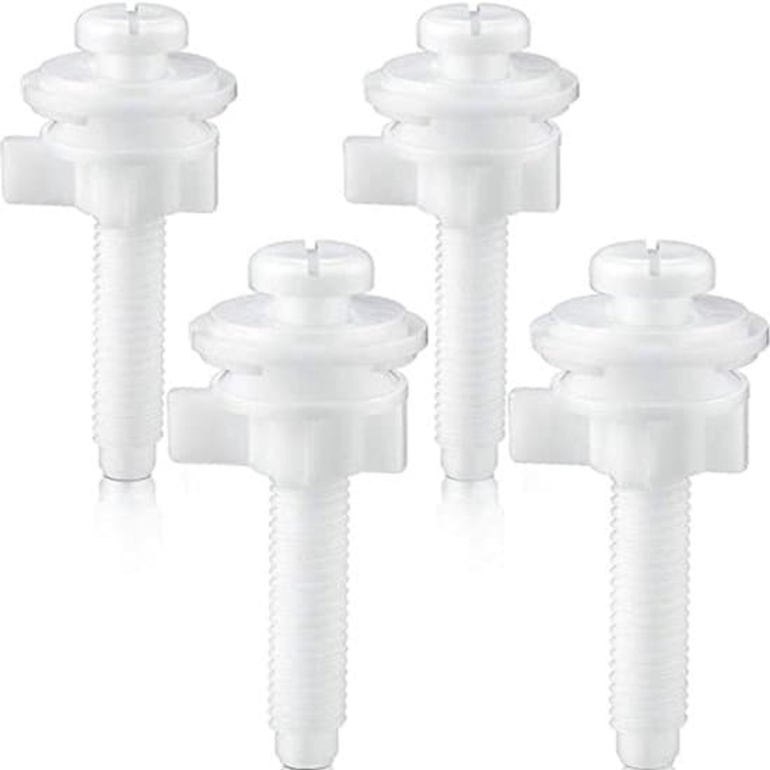 4 stuks vervangende plastic toiletbrilschroeven, inclusief plastic moeren en ringen, voor de bovenste toiletbrilbeugel - wit